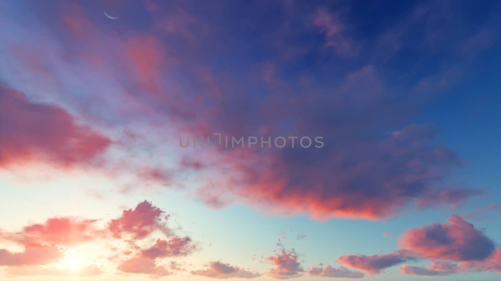 Cloudy blue sky abstract background, blue sky background with tiny clouds, 3d rendering

