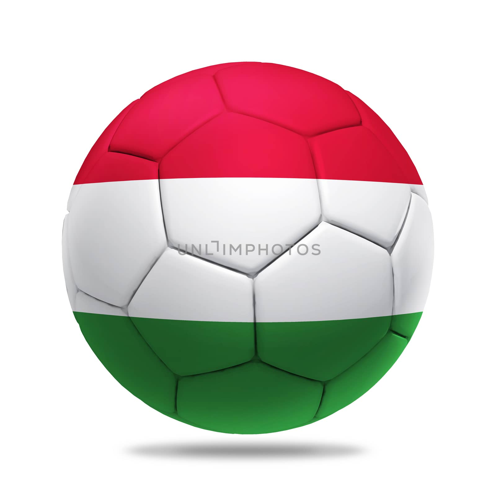 3D soccer ball with Hungary team flag, isolated on white