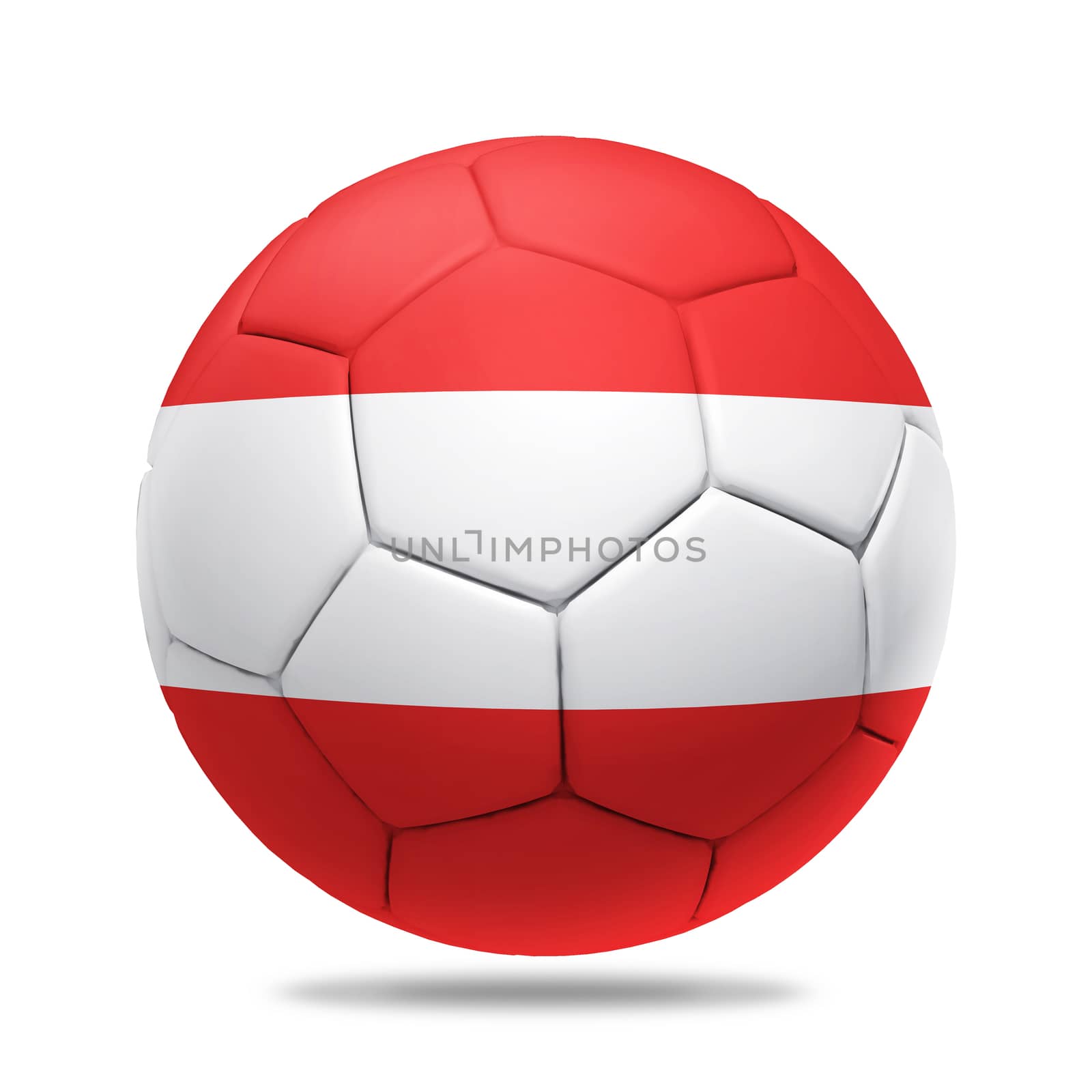 3D soccer ball with Austria team flag, isolated on white