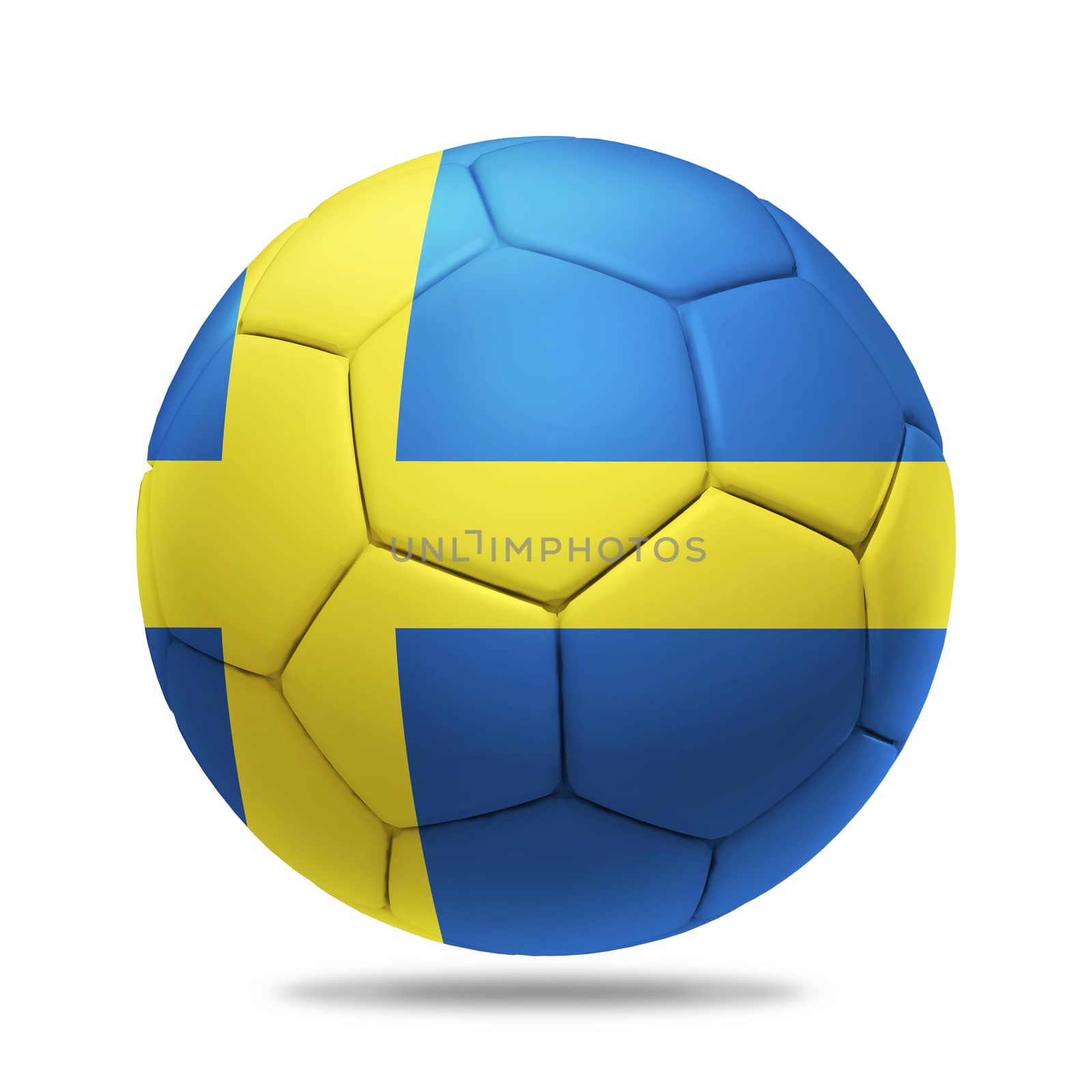 3D soccer ball with Sweden team flag, isolated on white