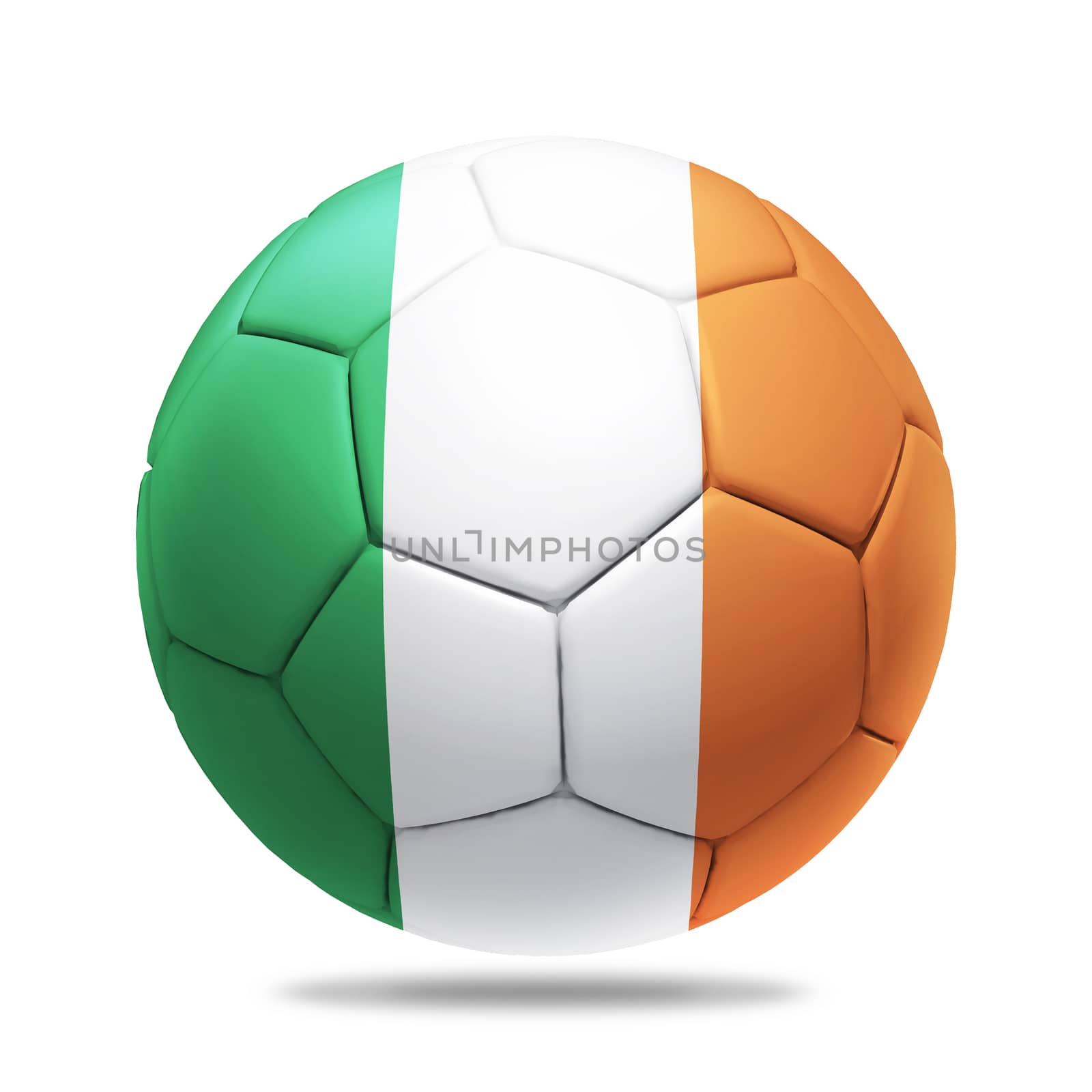 3D soccer ball with Ireland team flag, isolated on white
