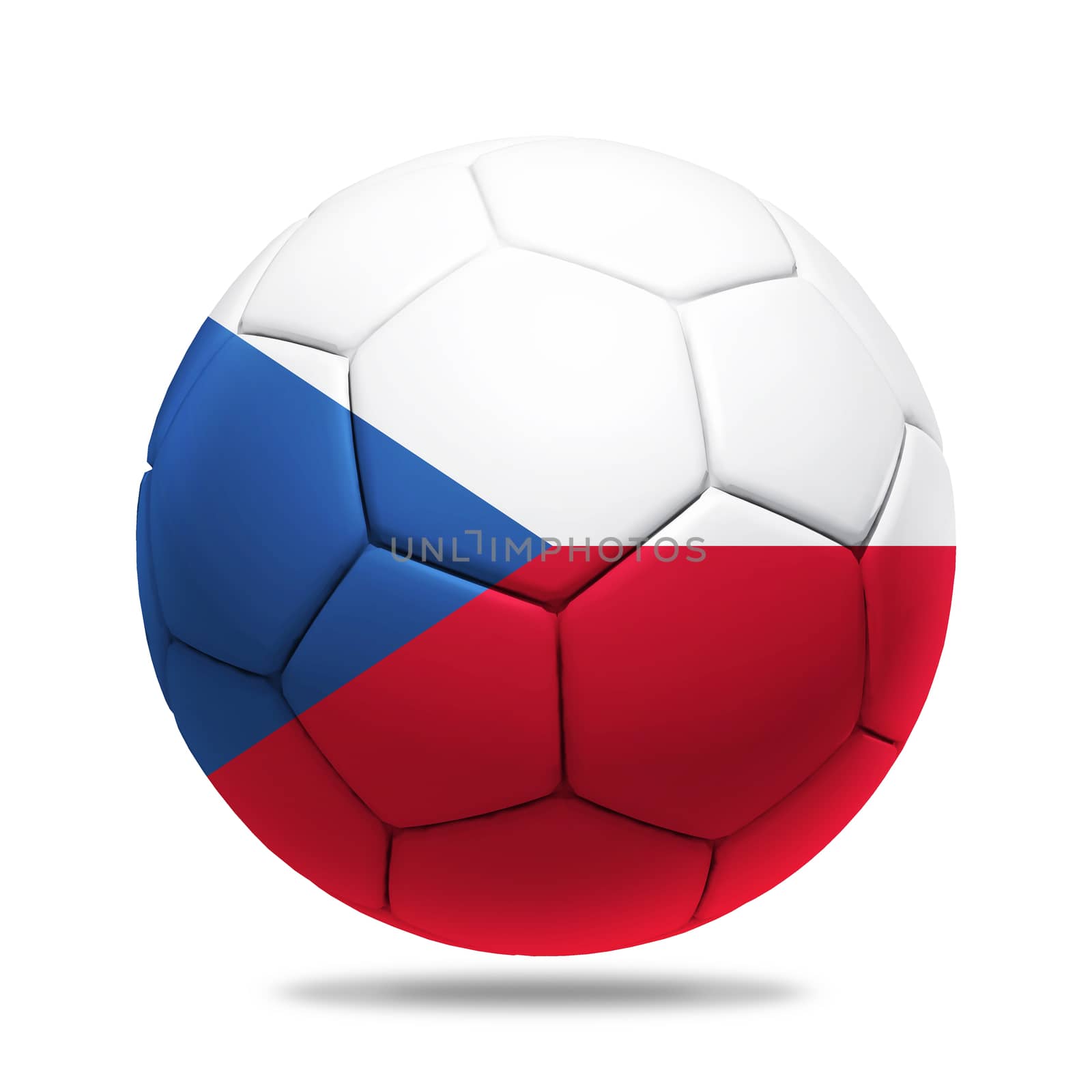 3D soccer ball with Czech Republic team flag, isolated on white