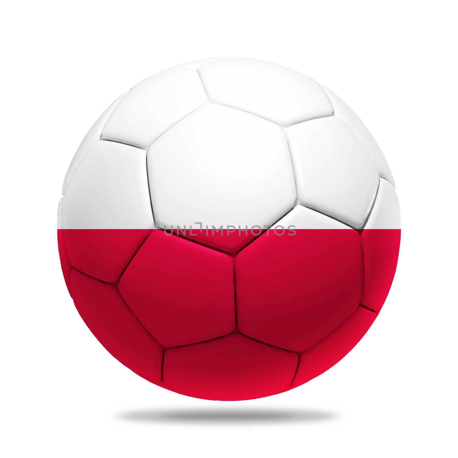 3D soccer ball with Poland team flag, isolated on white