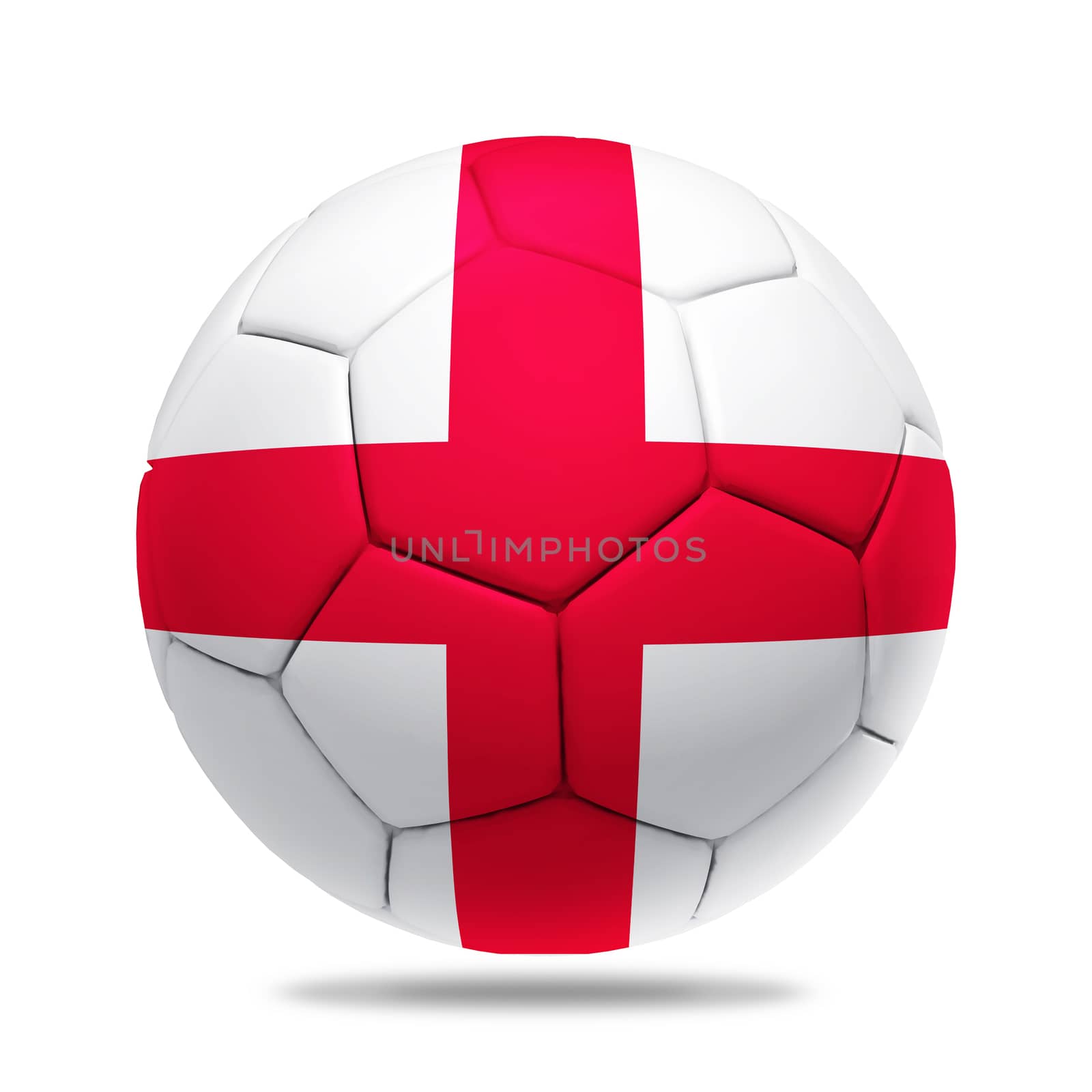 3D soccer ball with England team flag, isolated on white