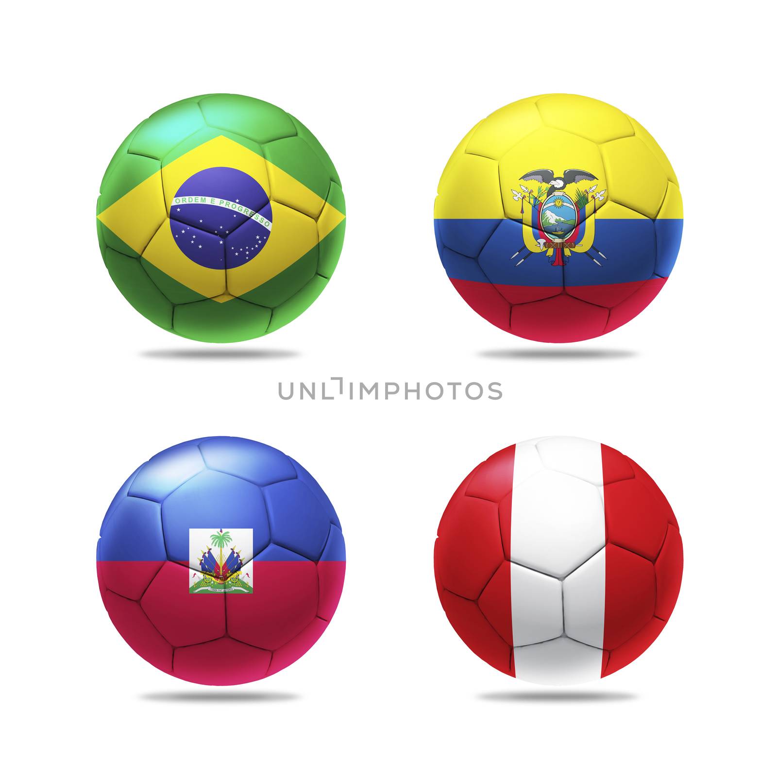 3D soccer ball with group A teams flags, isolated on white