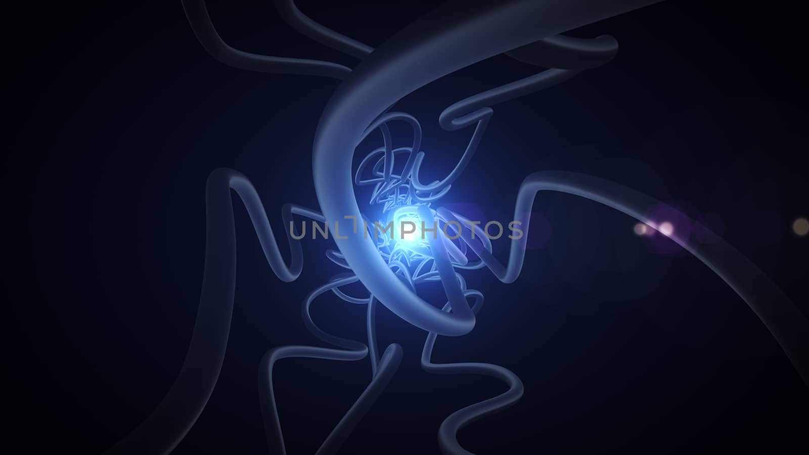  Fiber optic channels are leading to the bright sphere through the darkness Closeup 