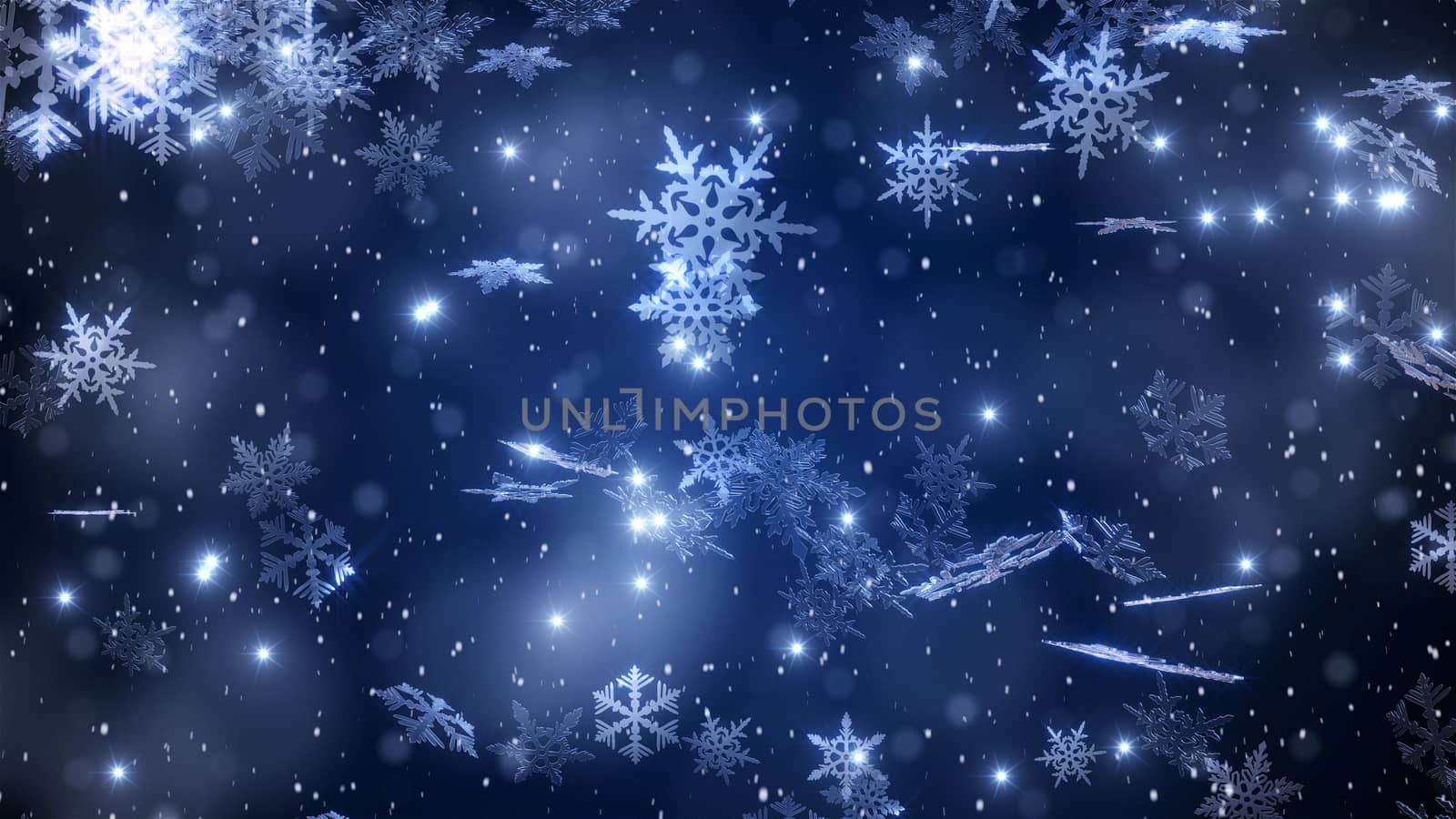 Christmas background with a falling snowflakes and a brilliant snow against a dark blue background
