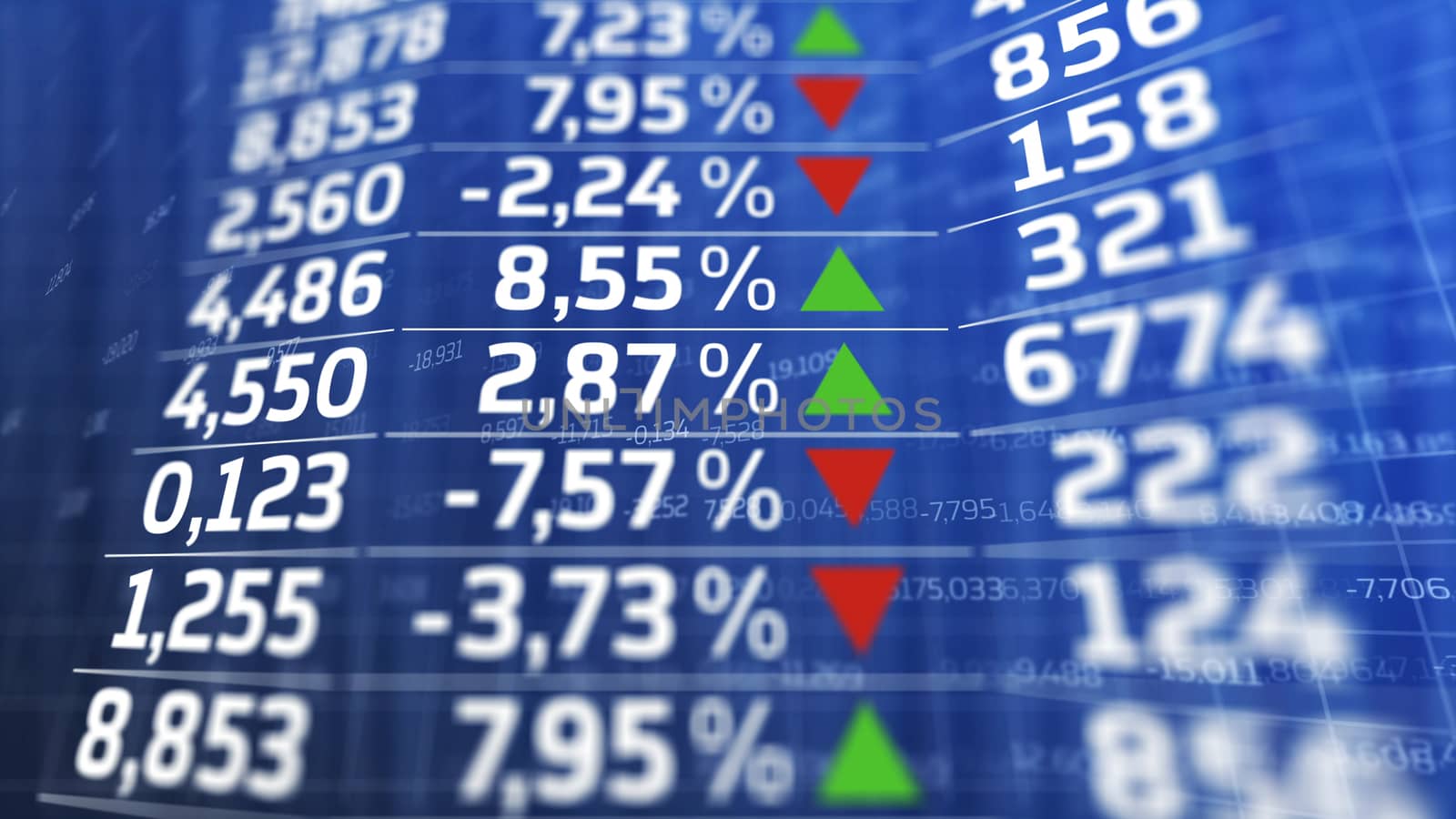 Stock market chart.Stock market data on a blue display.