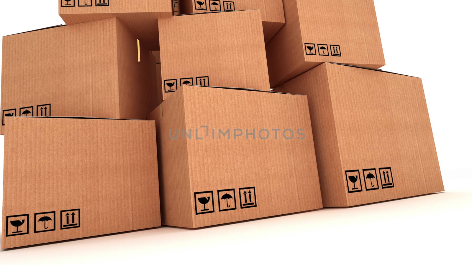 collection of various cardboard boxes on white background. closeup