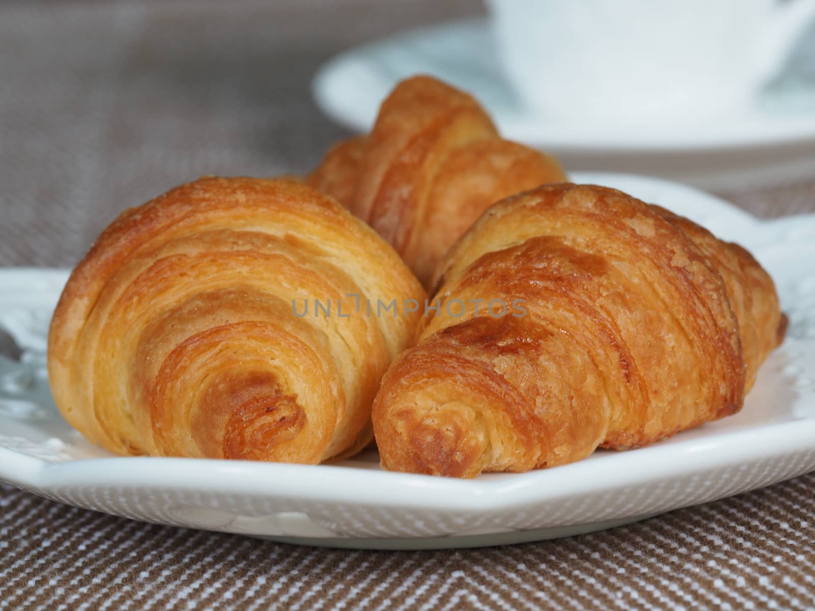 Close Up Of Fresh Homemade Mini Croissant On White Plate