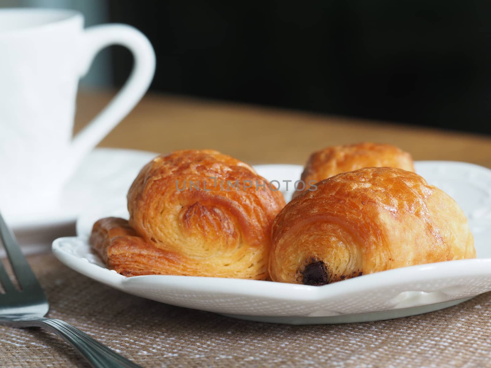 Fresh Homemade Of French Chocolate Bread Or Chocolatines On White Plate