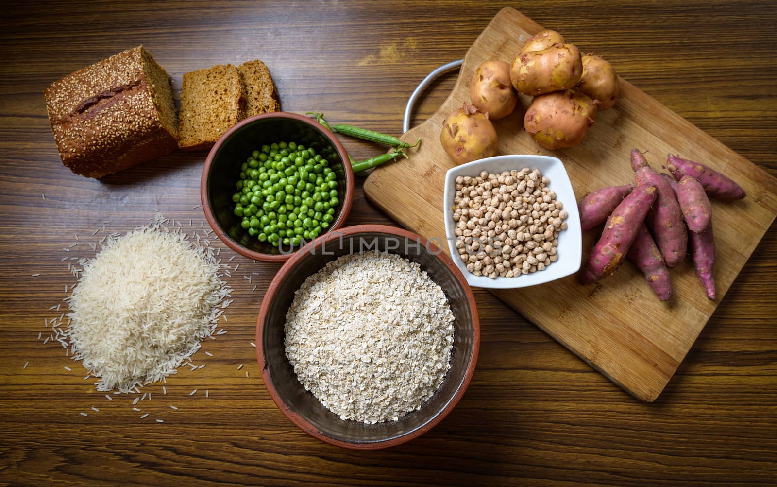 Food ingredient on wooden kitchen table