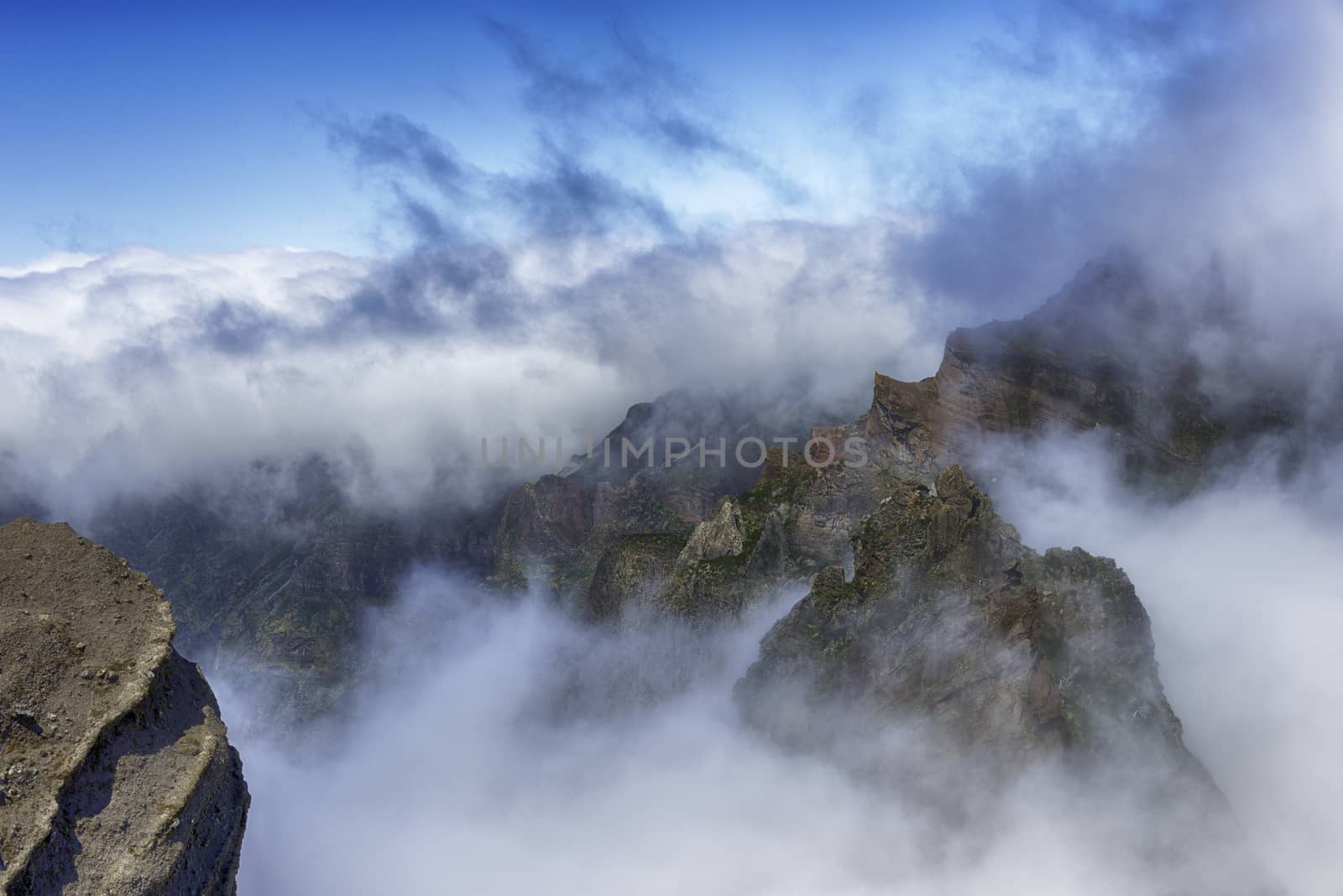 the high mountains at madeira island called pico arieiro, the top is 1818 meters above sea level