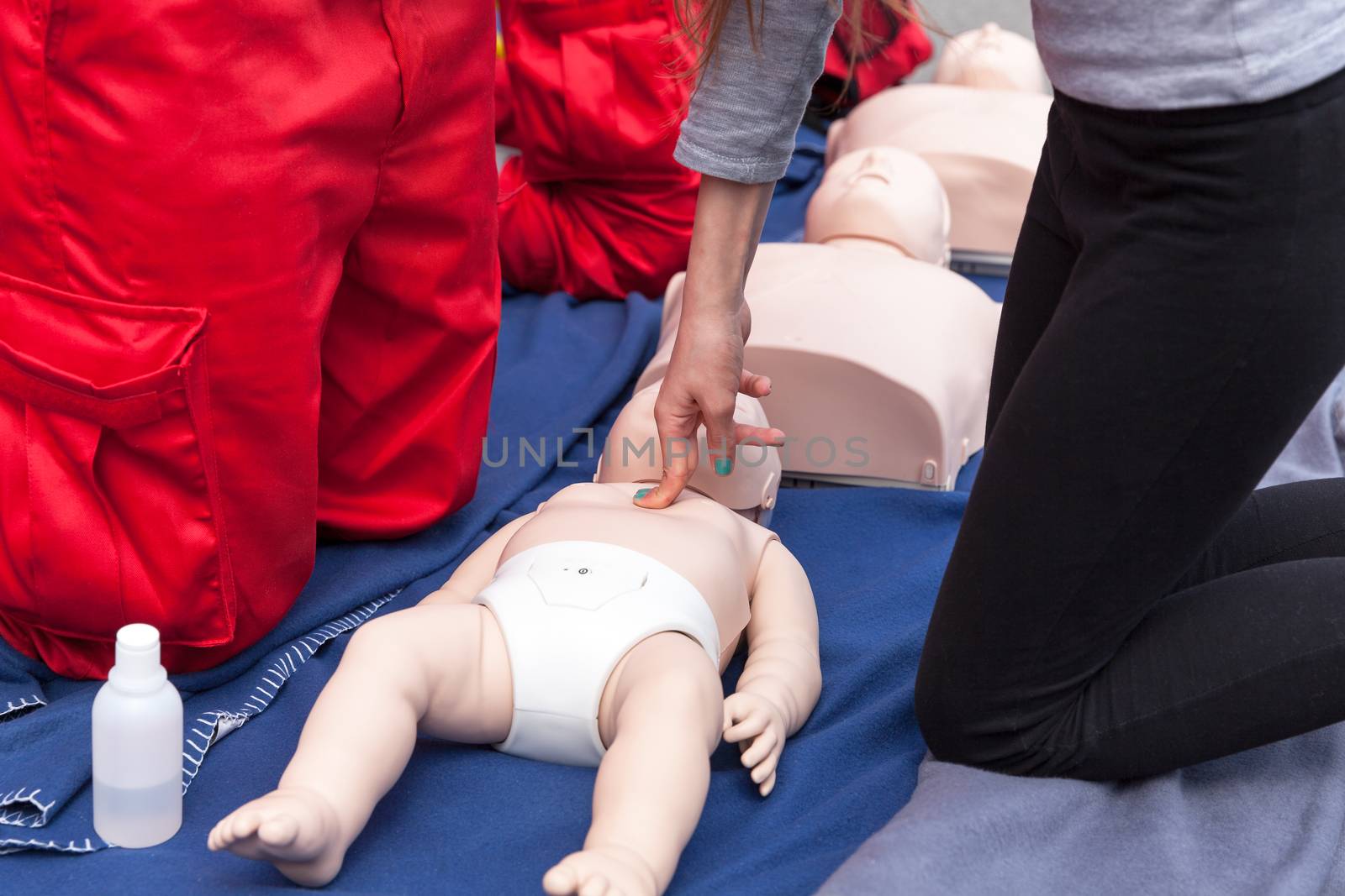Infant CPR training manikin first aid. Cardiopulmonary resuscitation - CPR.