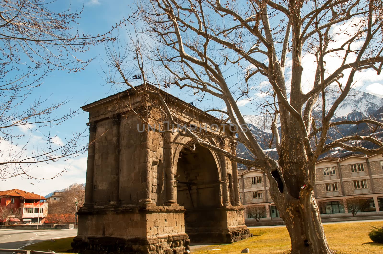 Triumphal arch of Augustus in Aosta . Itally