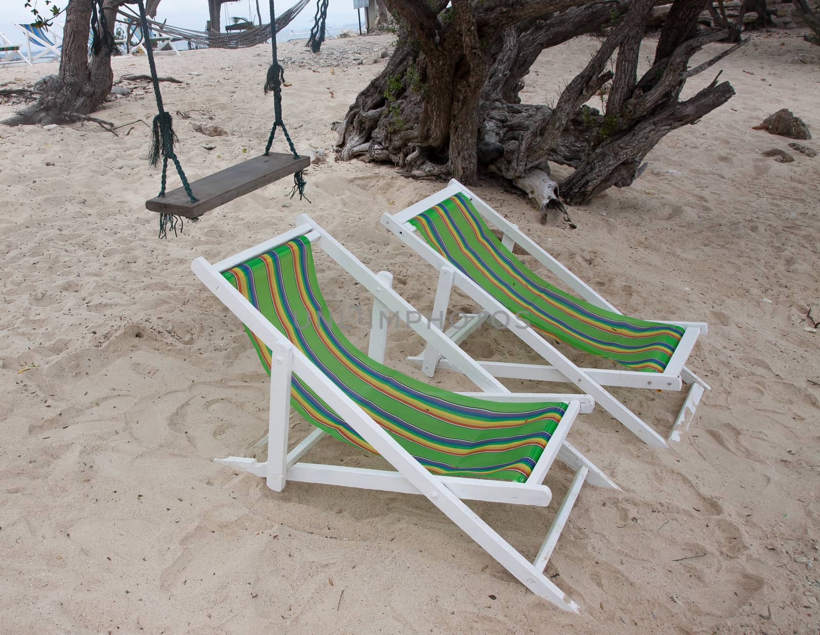 Beach chairs with sand nice sea