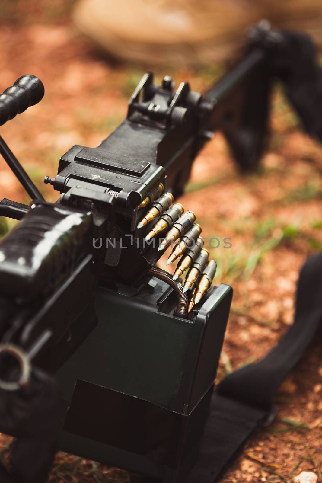 military weapon machine gun with ammunition closeup