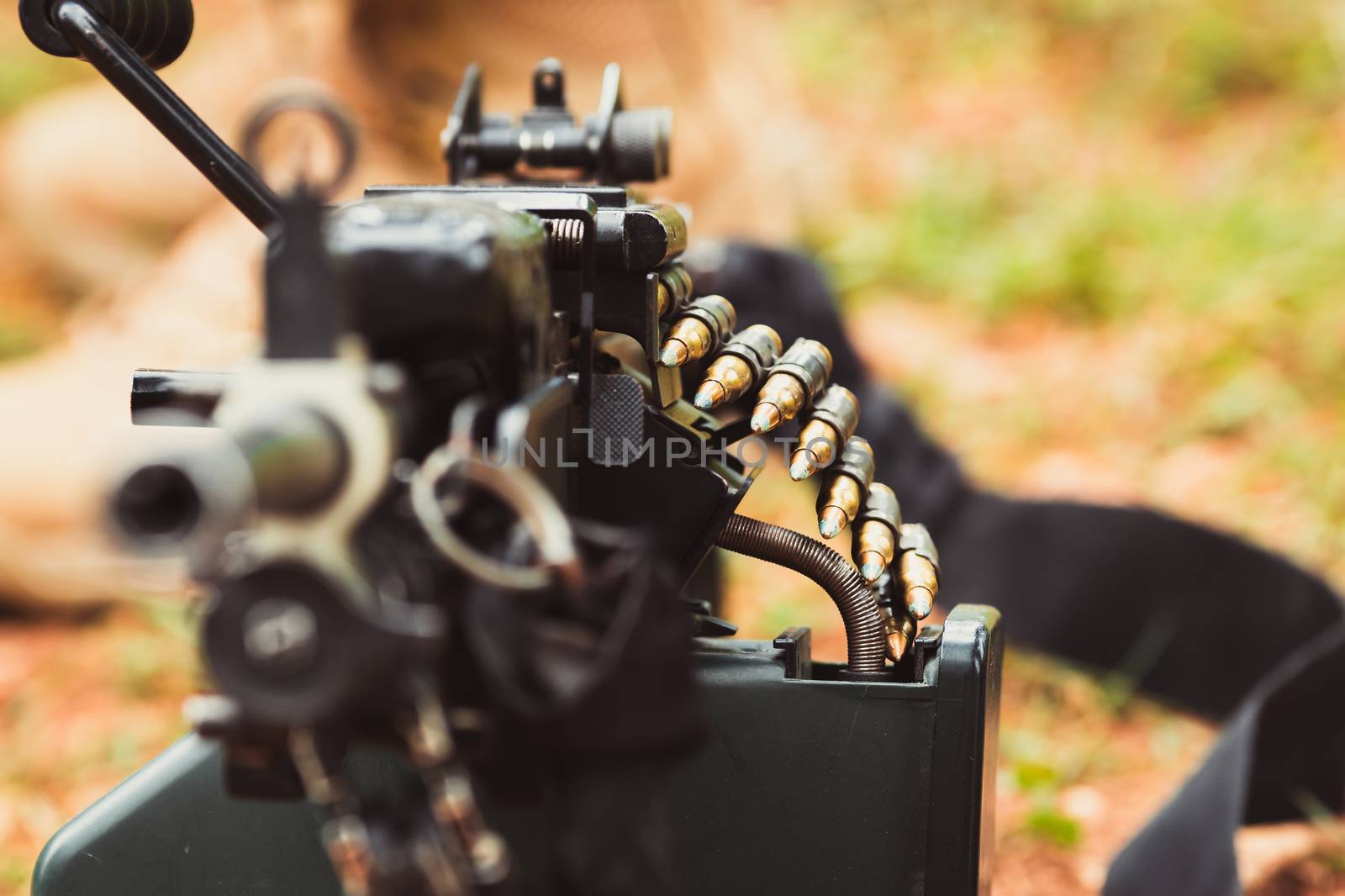 military weapon machine gun with ammunition closeup