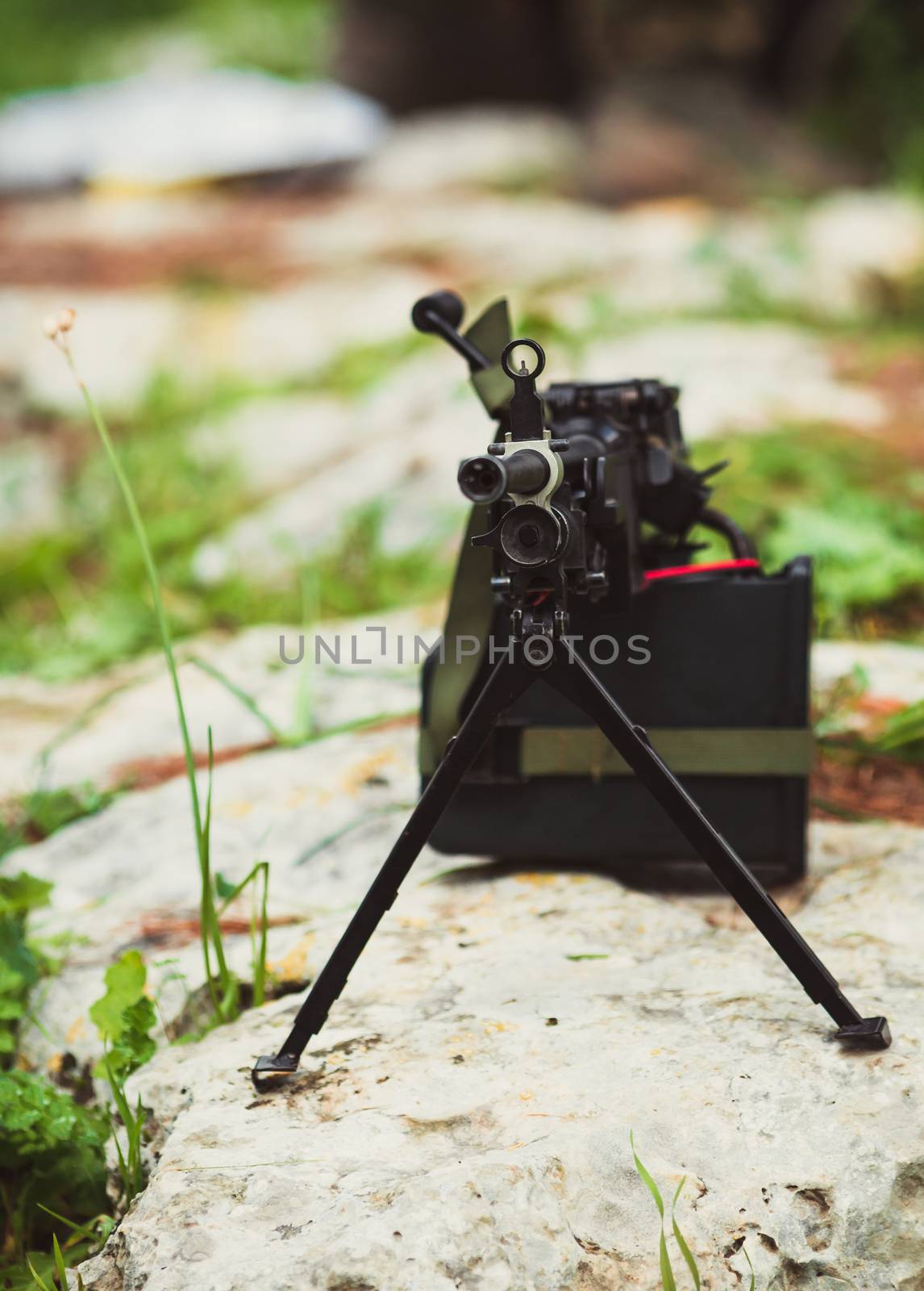 military weapon machine gun with ammunition closeup