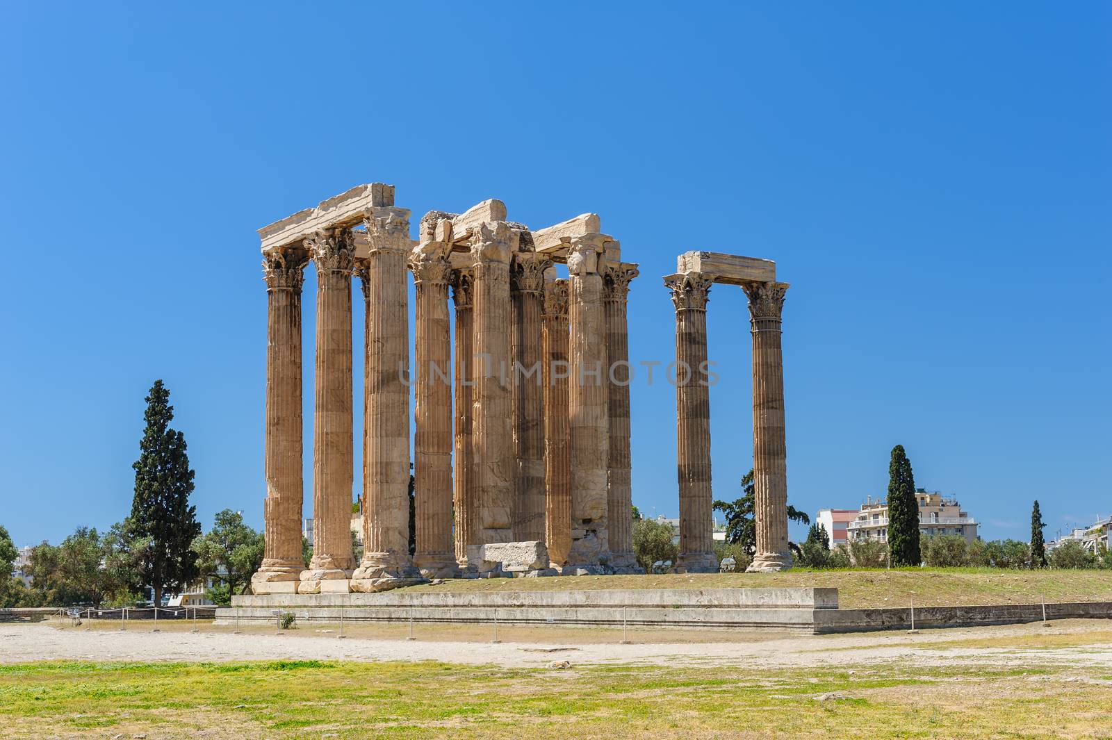 Ruins of Olympeion, Ancient Temple of Olympian Zeus. Athens Greece.