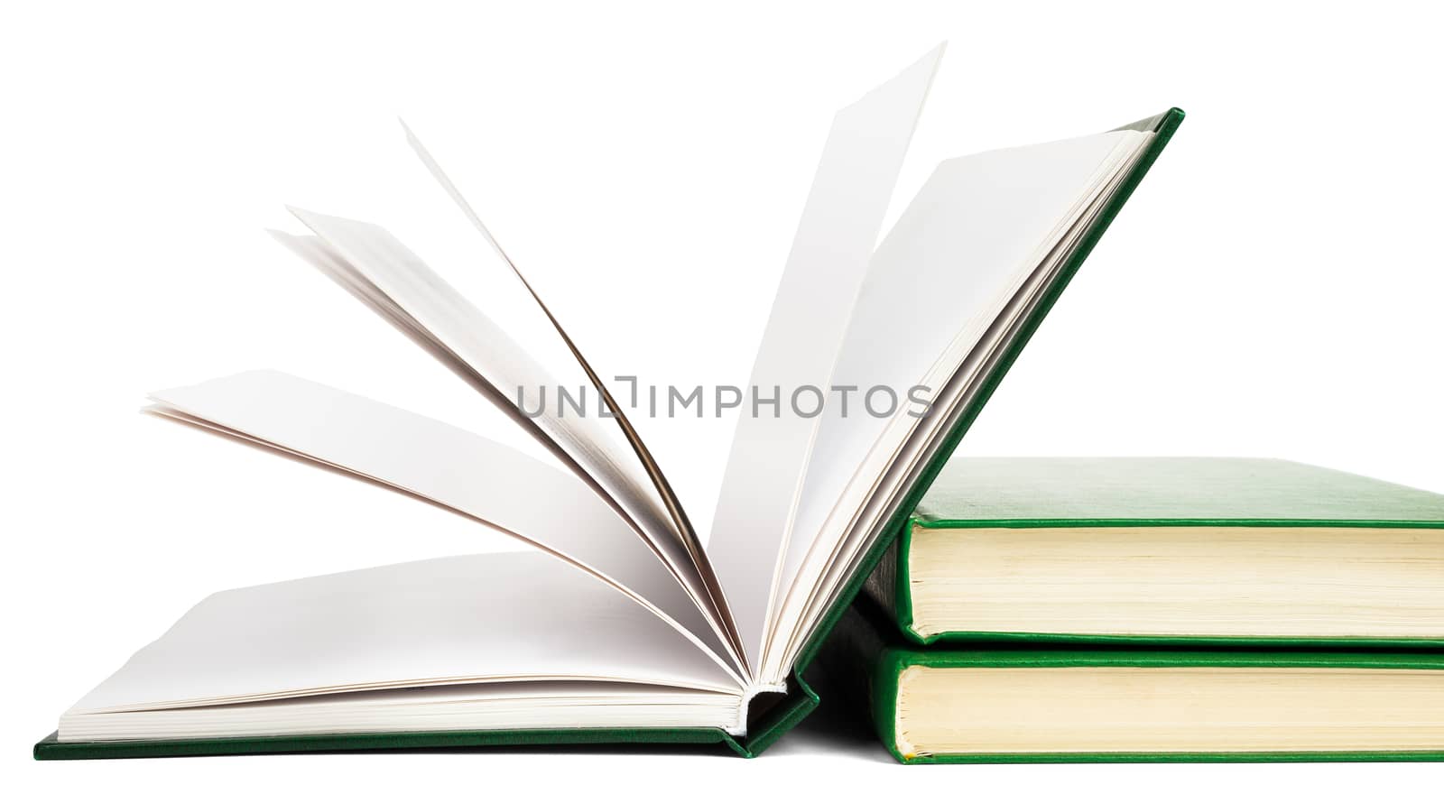 Open book, hardback books isolated on white background