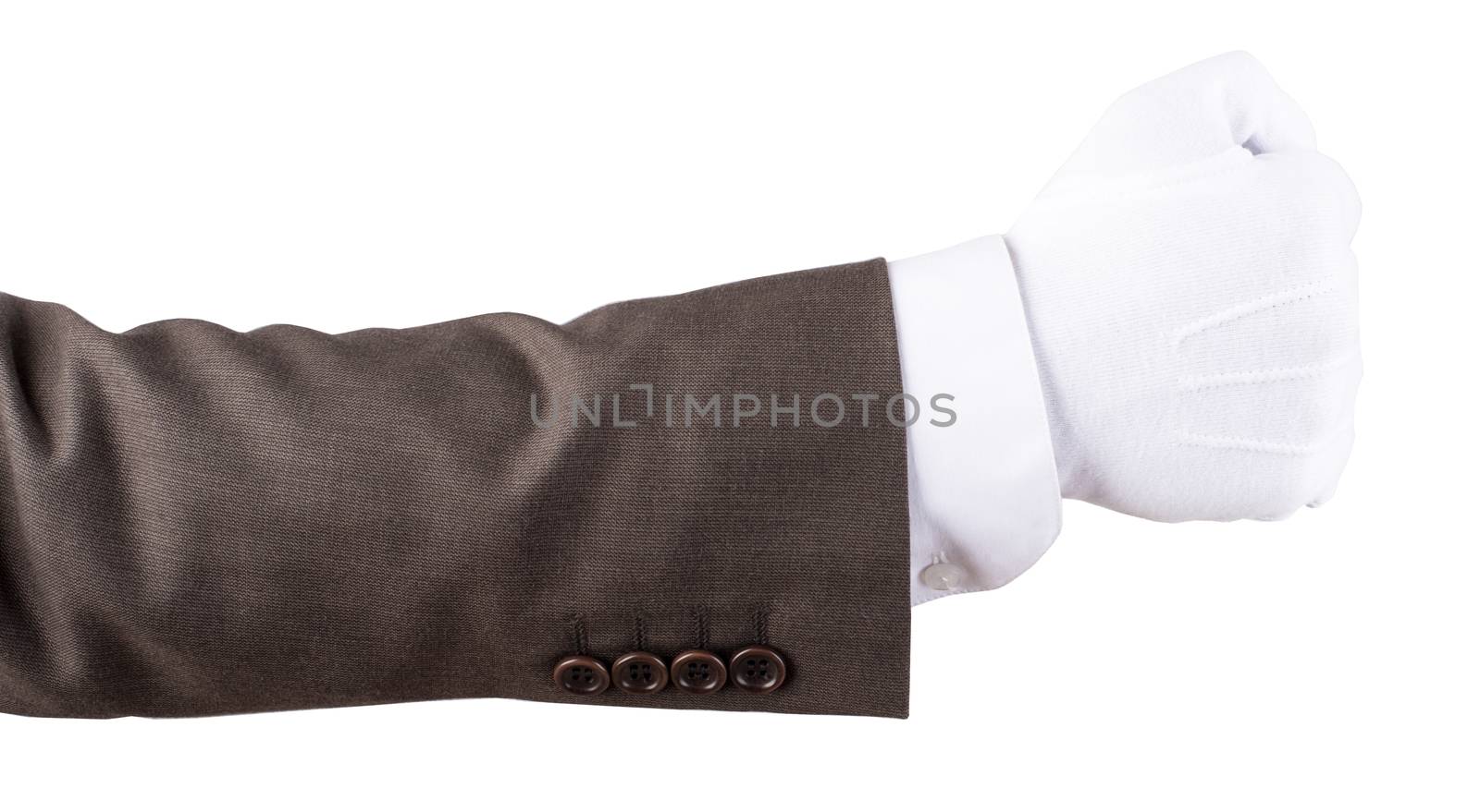 Fist gesture in glove isolated on white background