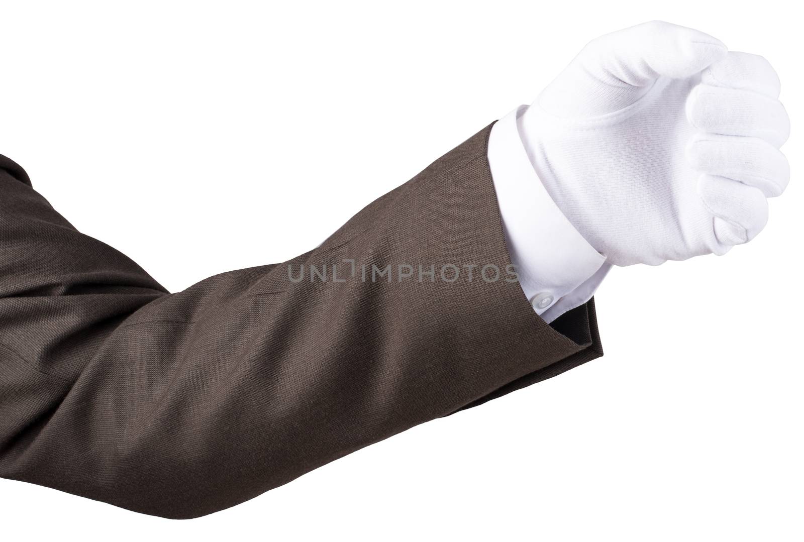 Hand fist gesture in glove isolated on white  by cherezoff