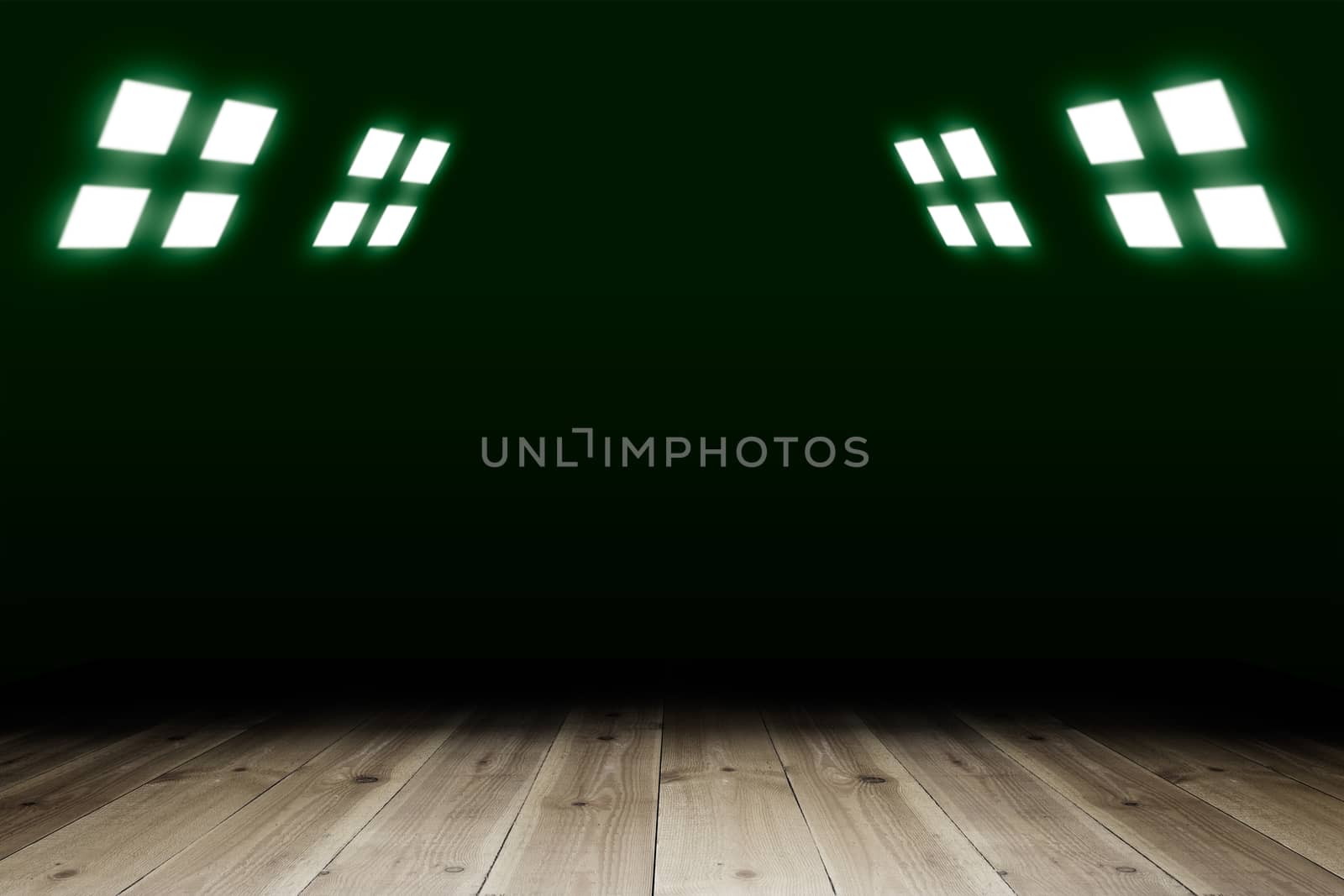 Spotlight on old wooden floor by cherezoff