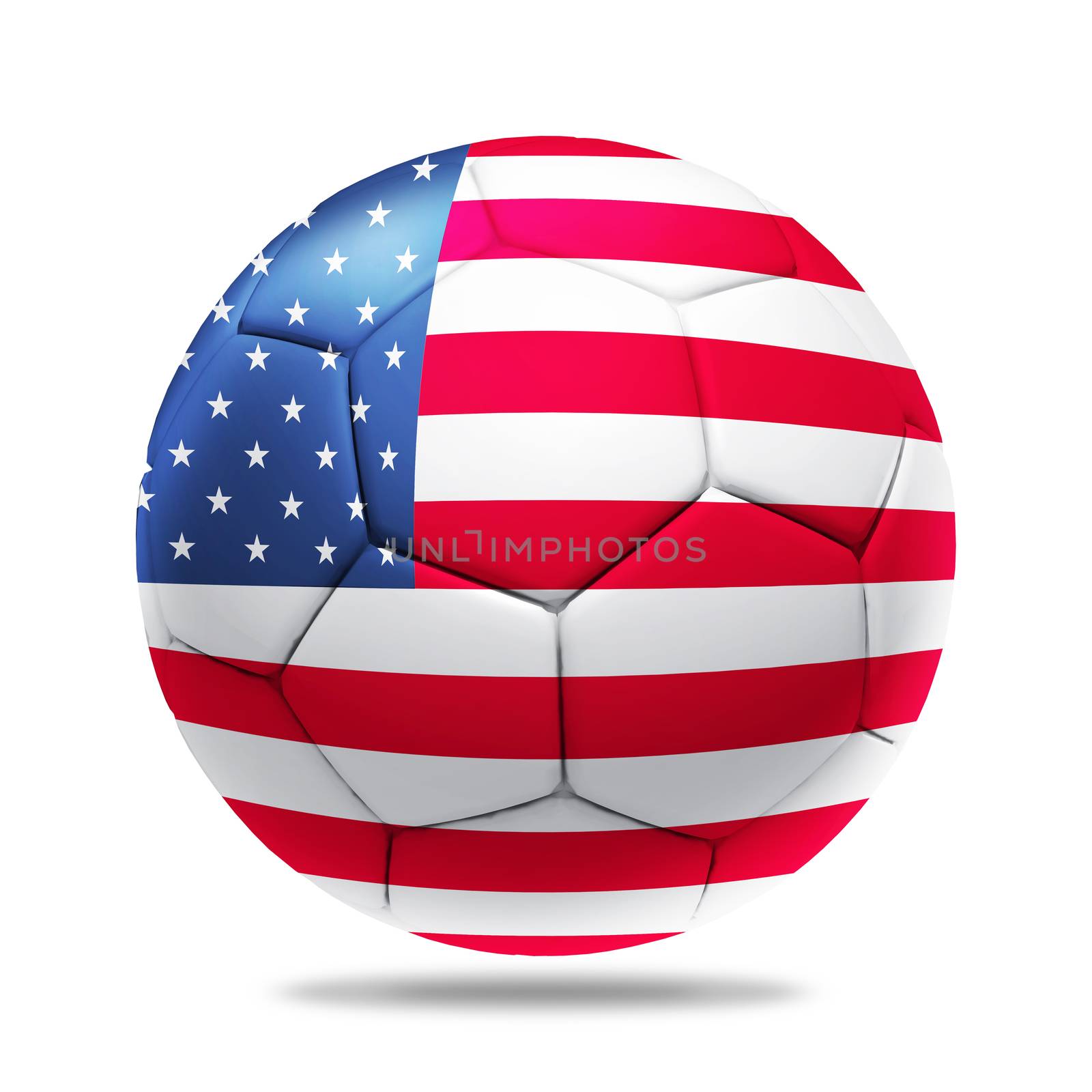 3D soccer ball with  team flag, isolated on white