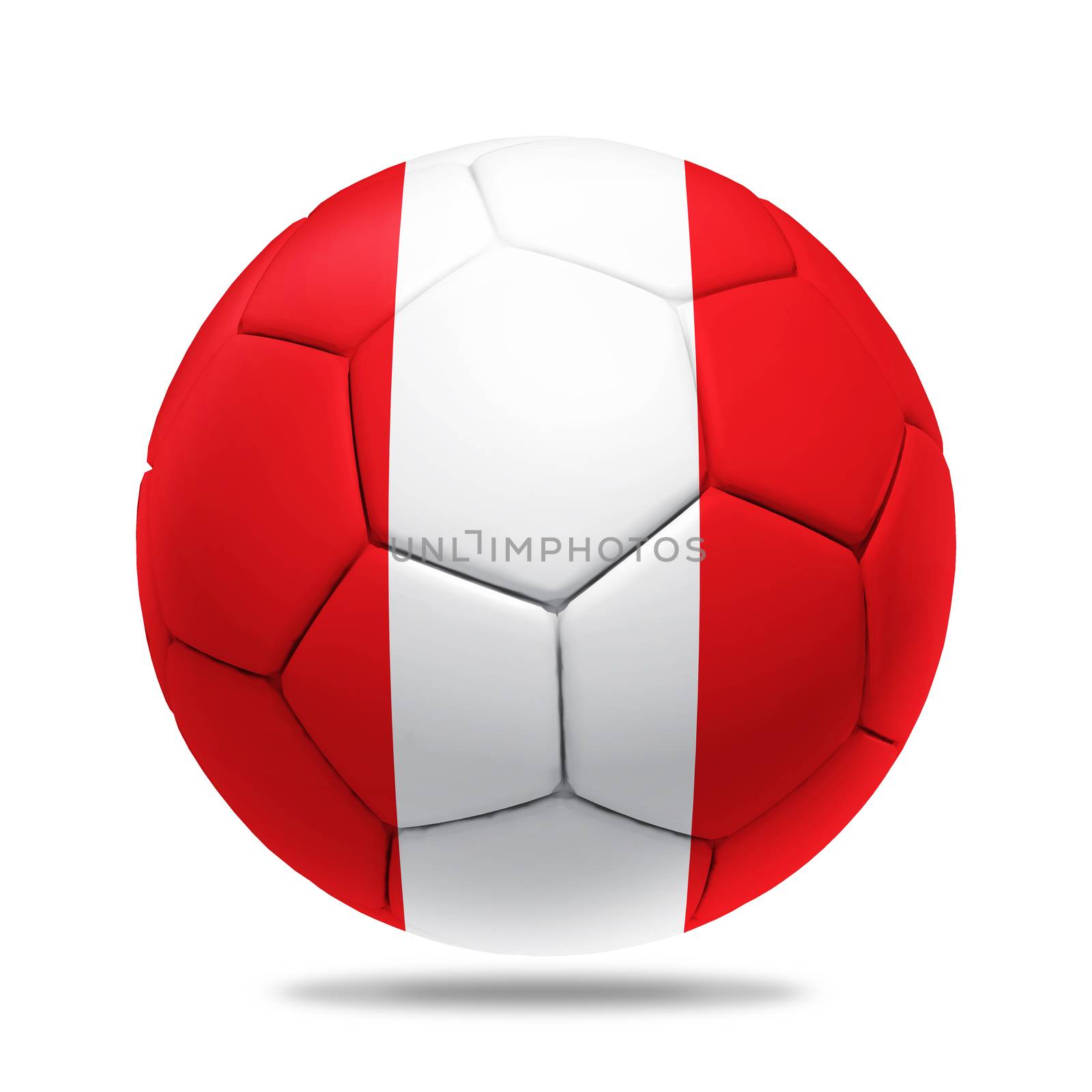 3D soccer ball with Peru team flag, isolated on white