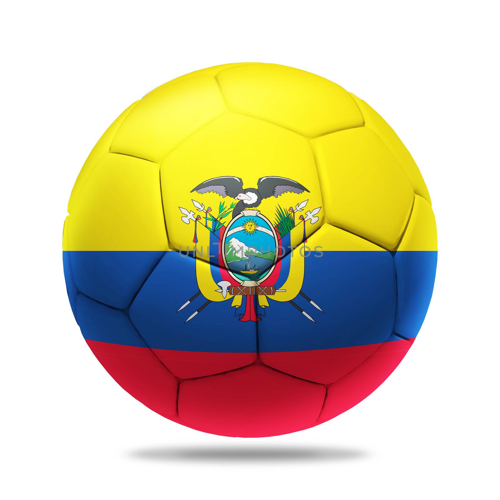3D soccer ball with Ecuador team flag, isolated on white