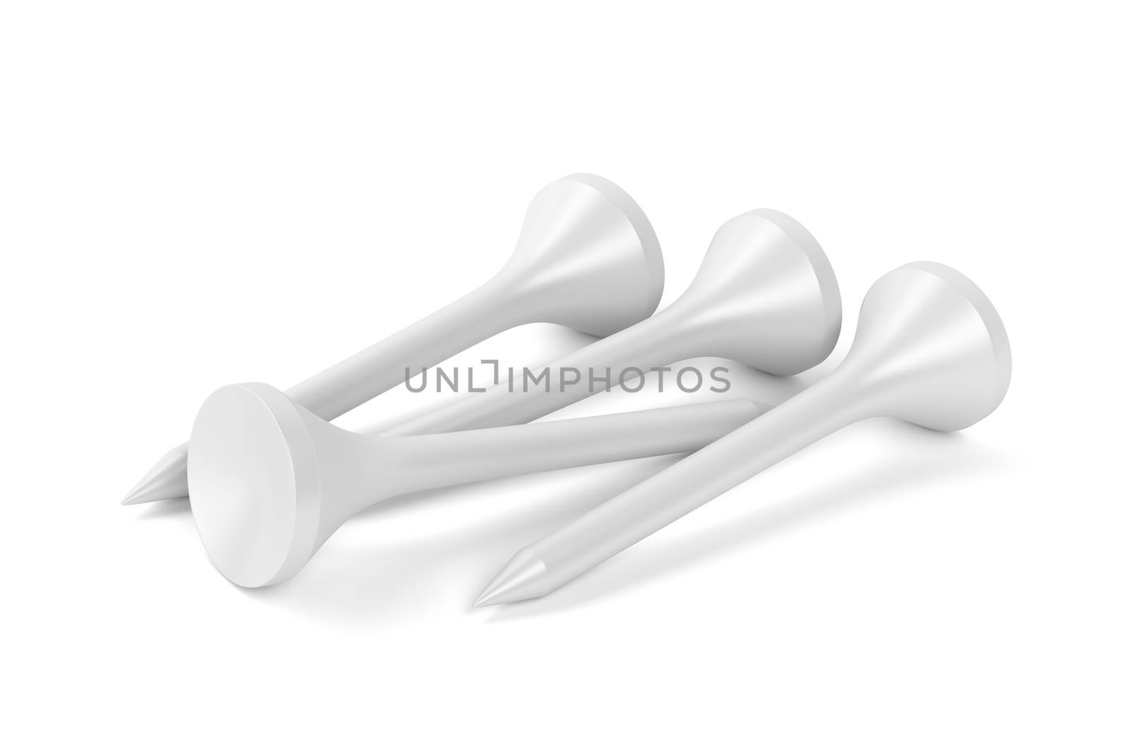 Group of golf tees on white background