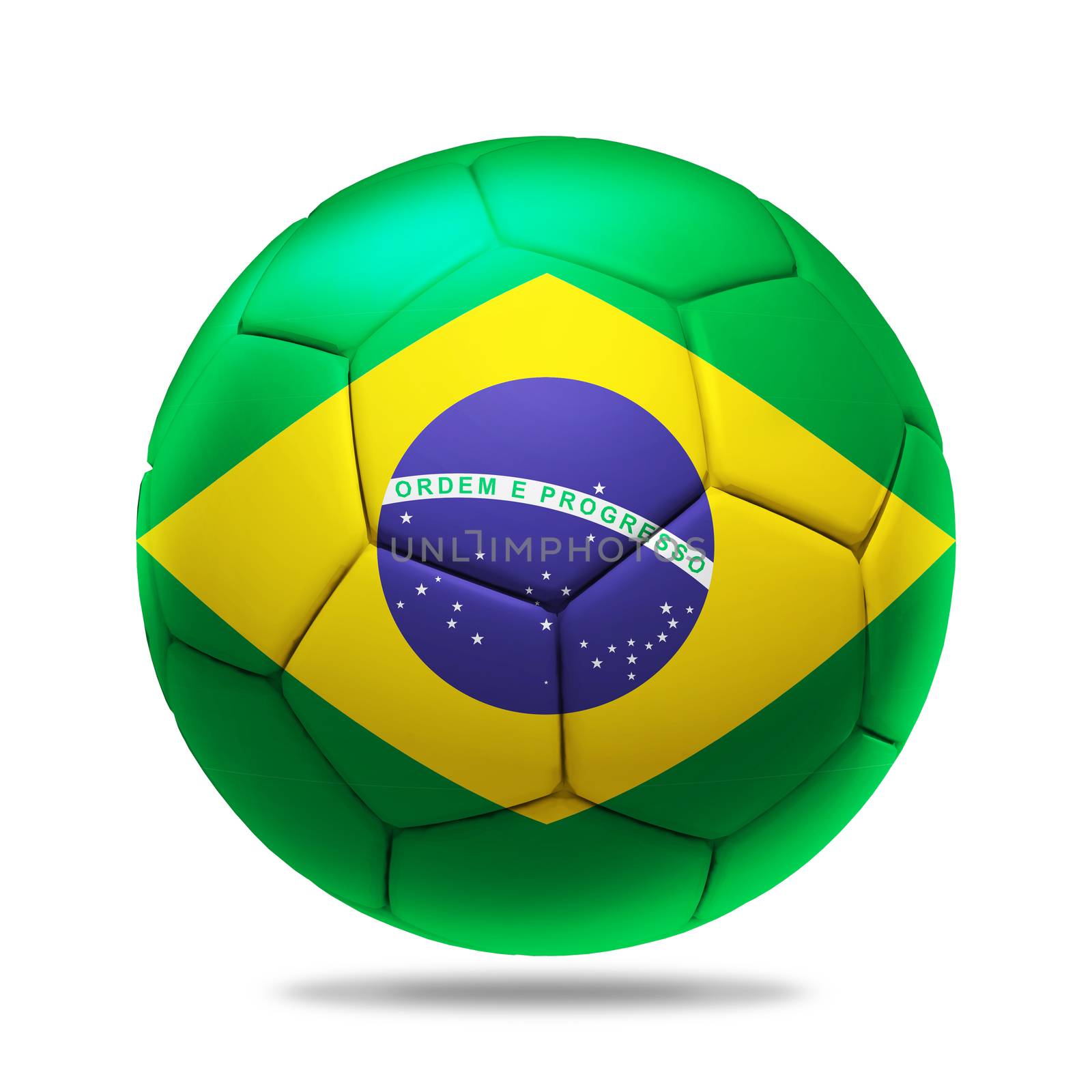 3D soccer ball with Brazil team flag, isolated on white