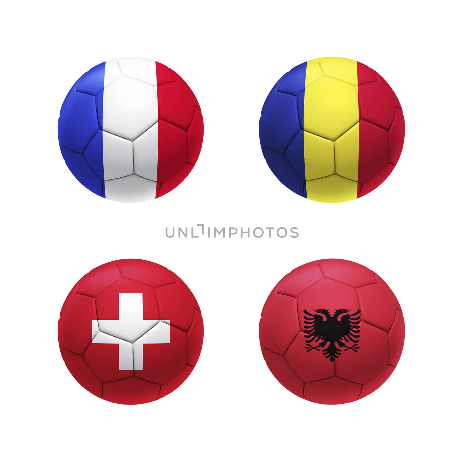 3D soccer ball with group A teams flags, isolated on white