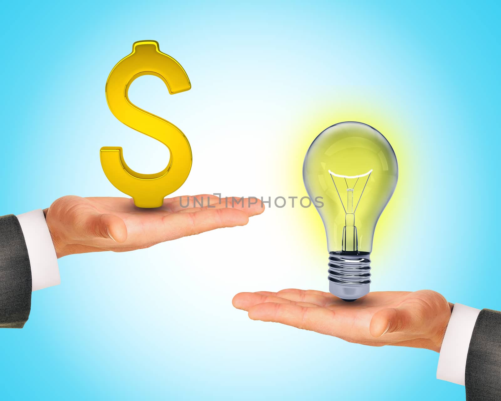 Light bulb in hands with dollar sign by cherezoff