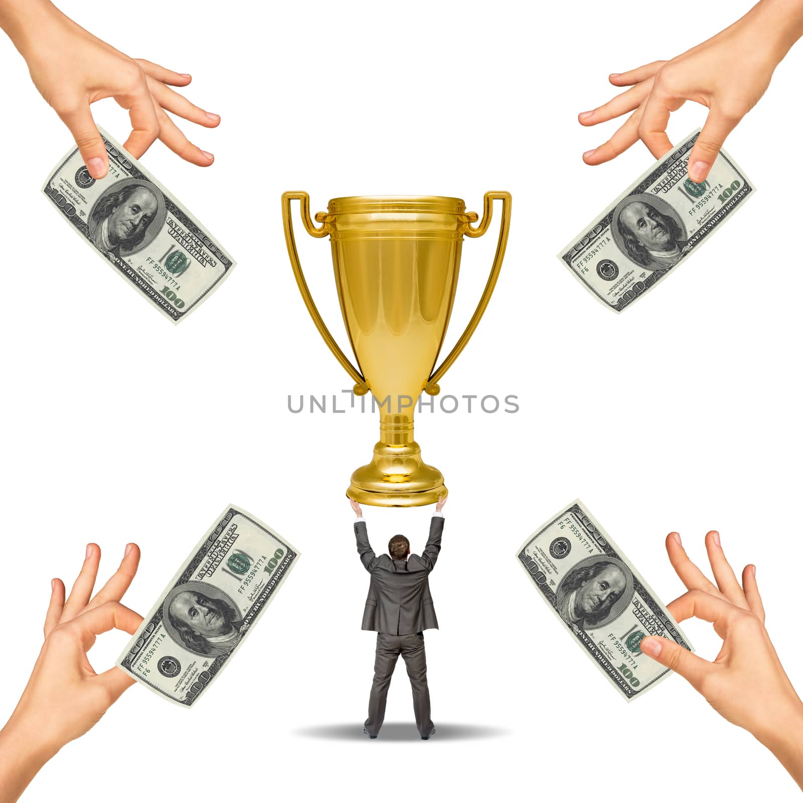 Businessman holding sport cup by cherezoff