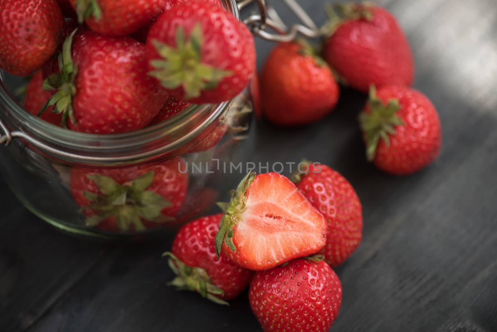 Fresh ripe strawberry in a glass