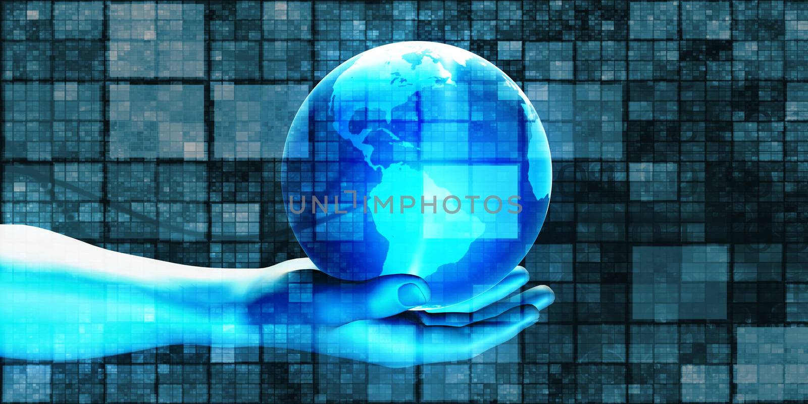 Futuristic Background with Businessman and Globe in Hands