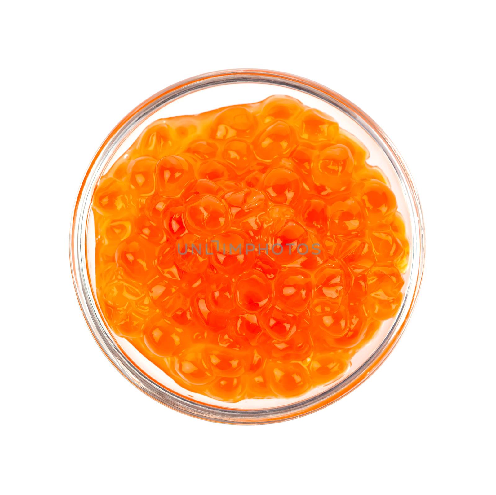 Red caviar in the glass bowl isolated on a white background. by motorolka