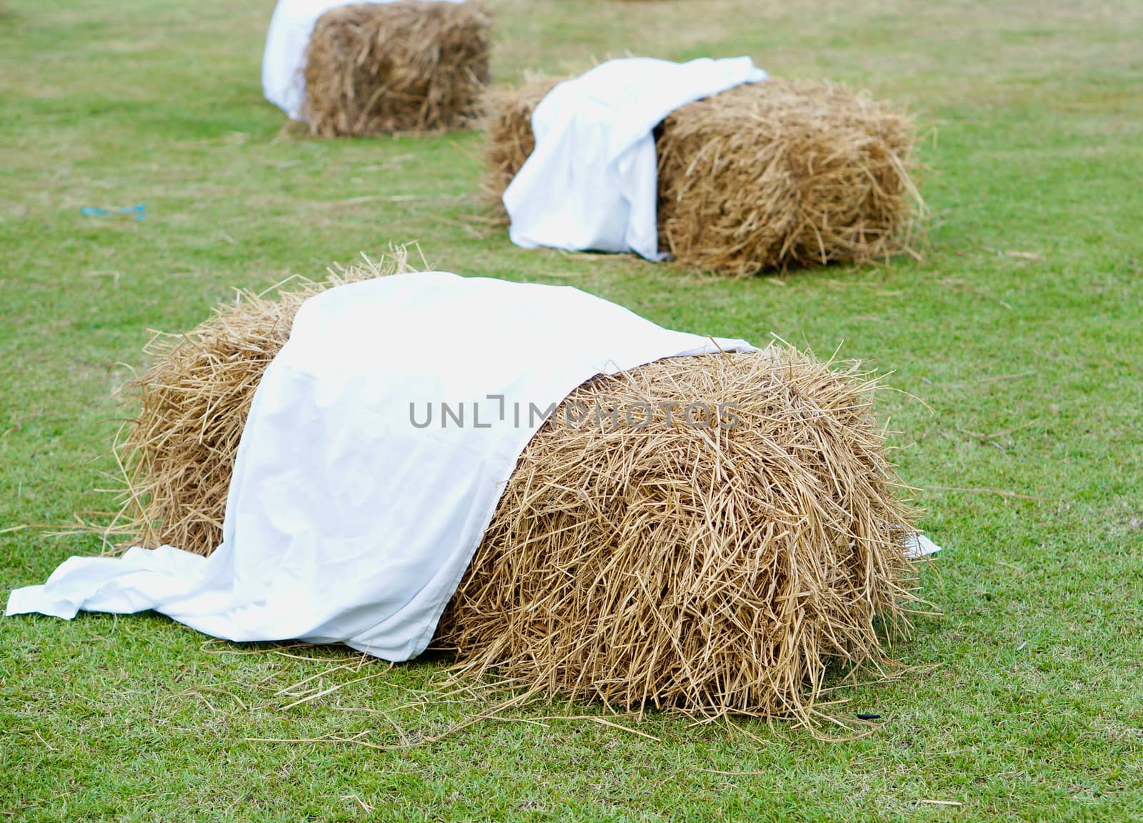 Pile of straw on grass by ninun