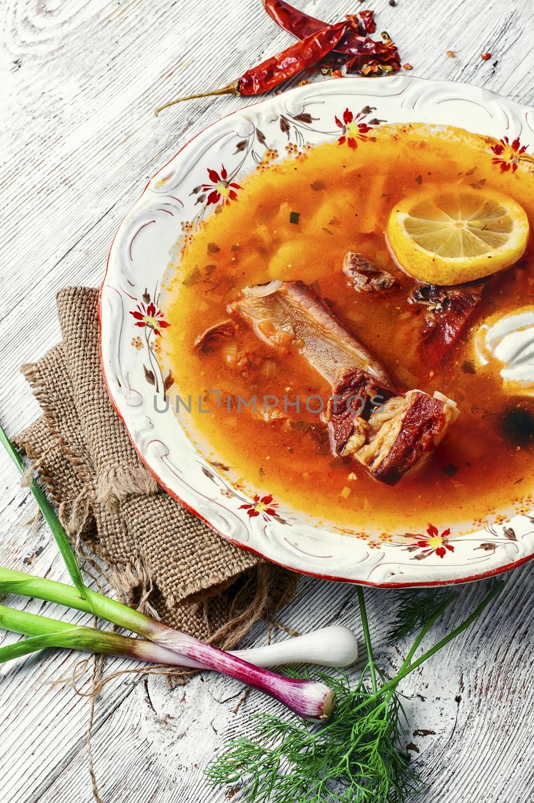 National Ukrainian dish is soup with smoked meat and lemon