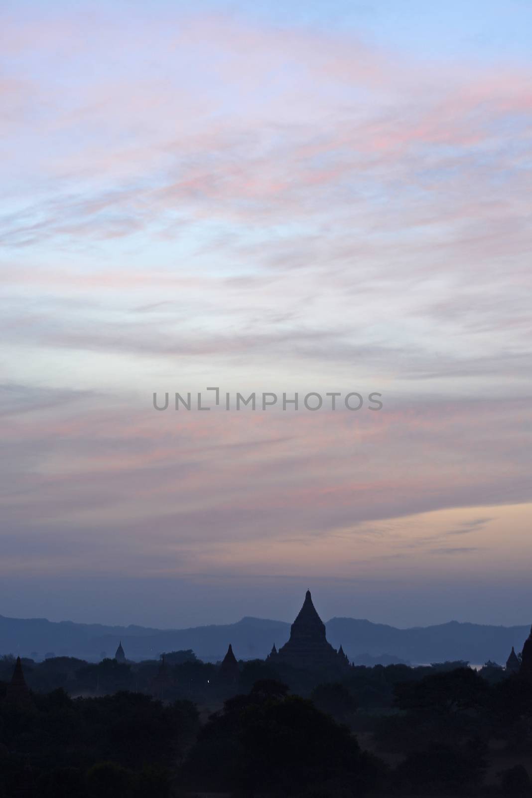 pagodas in bagan at sunset