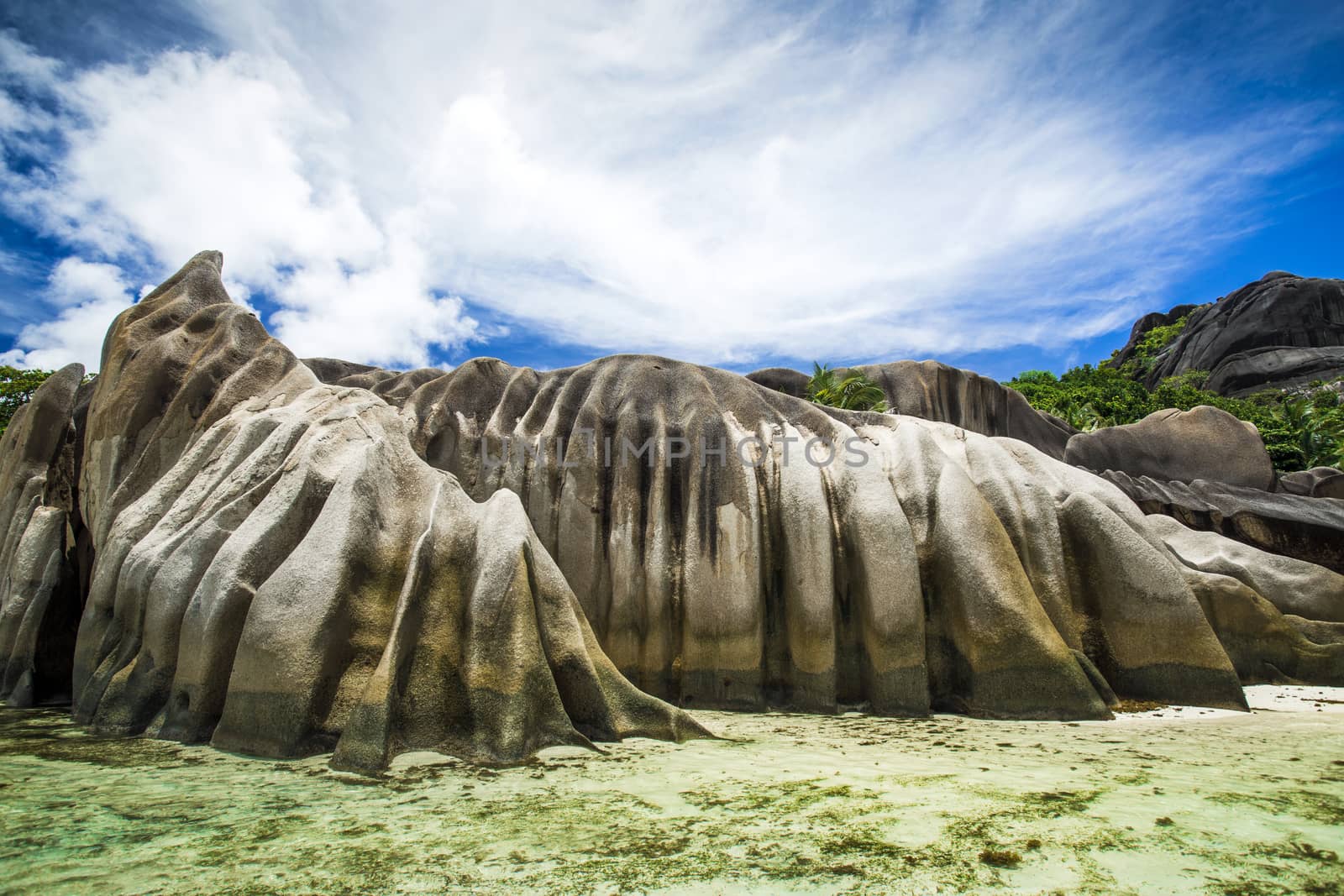 The beautiful Anse Source D'Argent beach in La Digue Island, Seychelles