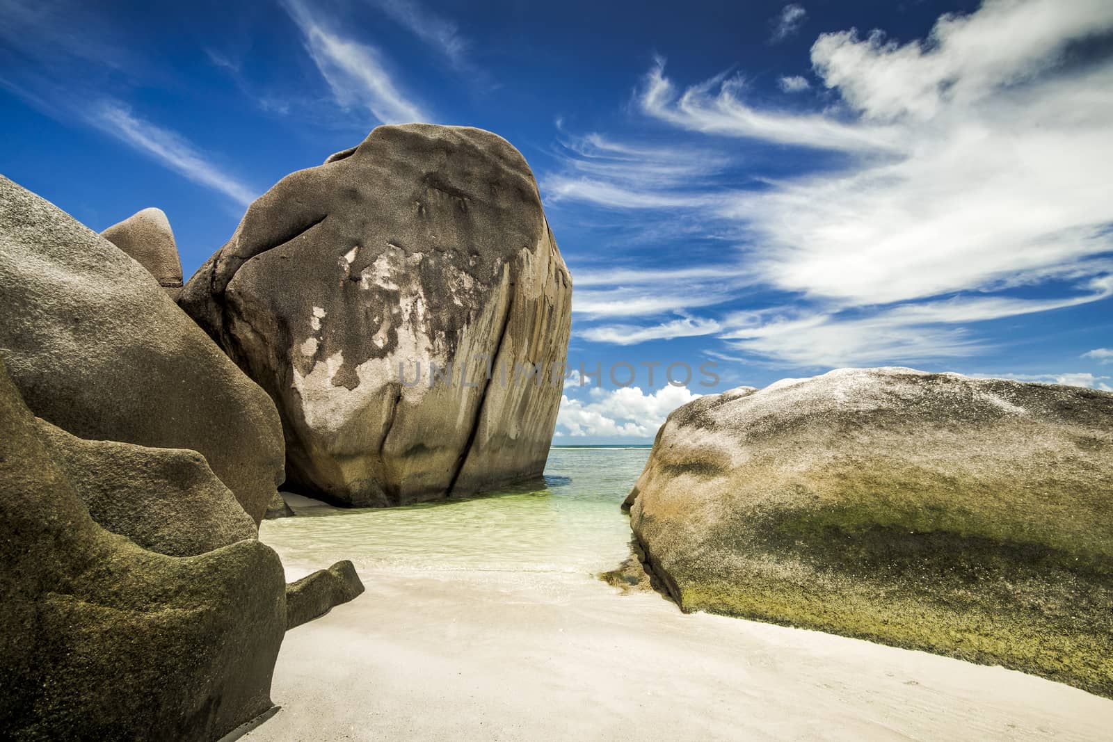 The beautiful Anse Source D'Argent beach in La Digue Island, Seychelles