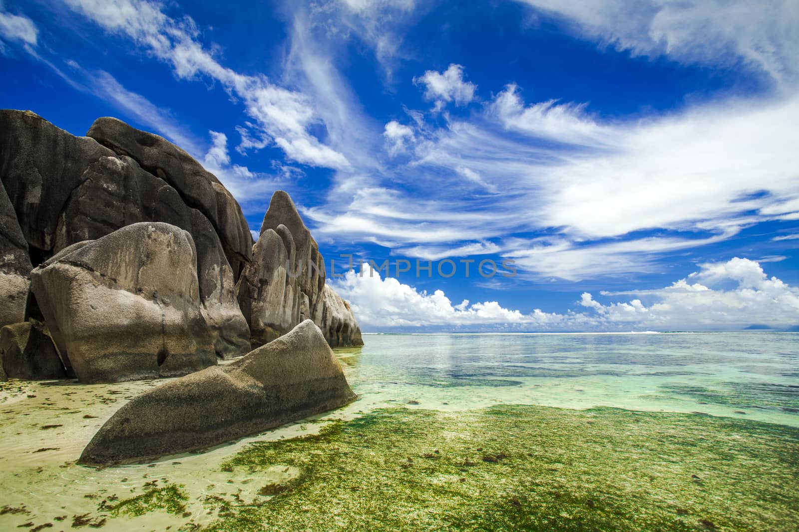 The beautiful Anse Source D'Argent beach in La Digue Island, Seychelles