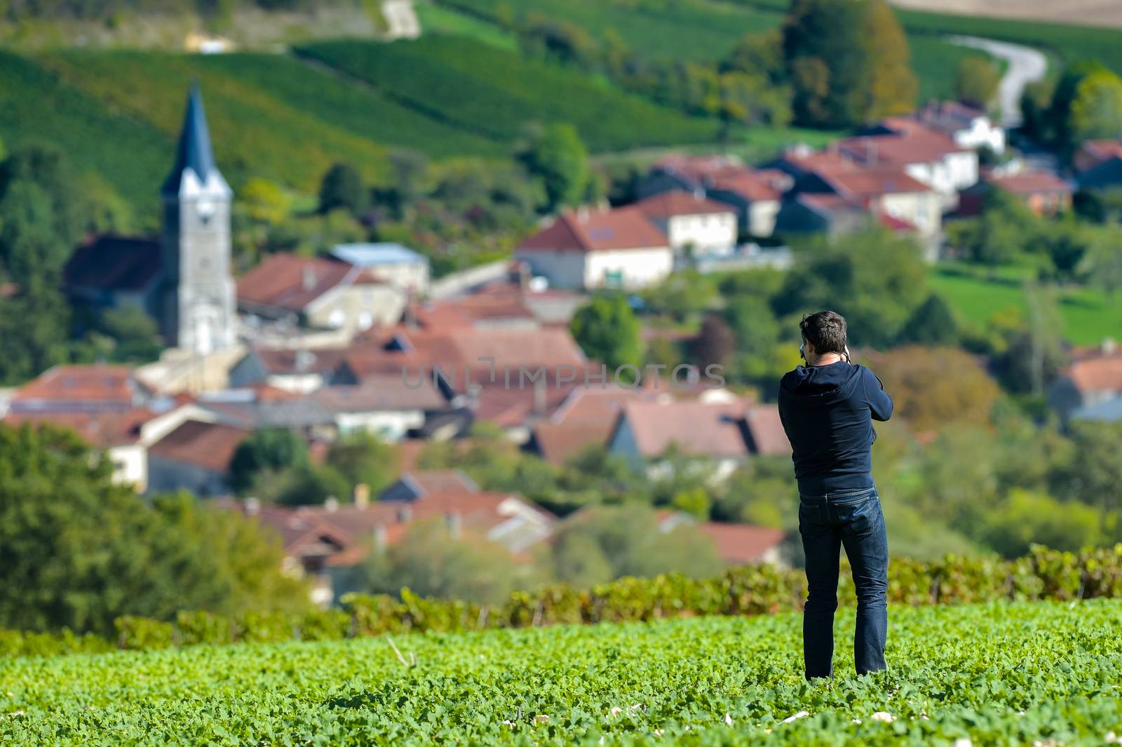 Photographer in action, in Champagne vineyards by FreeProd