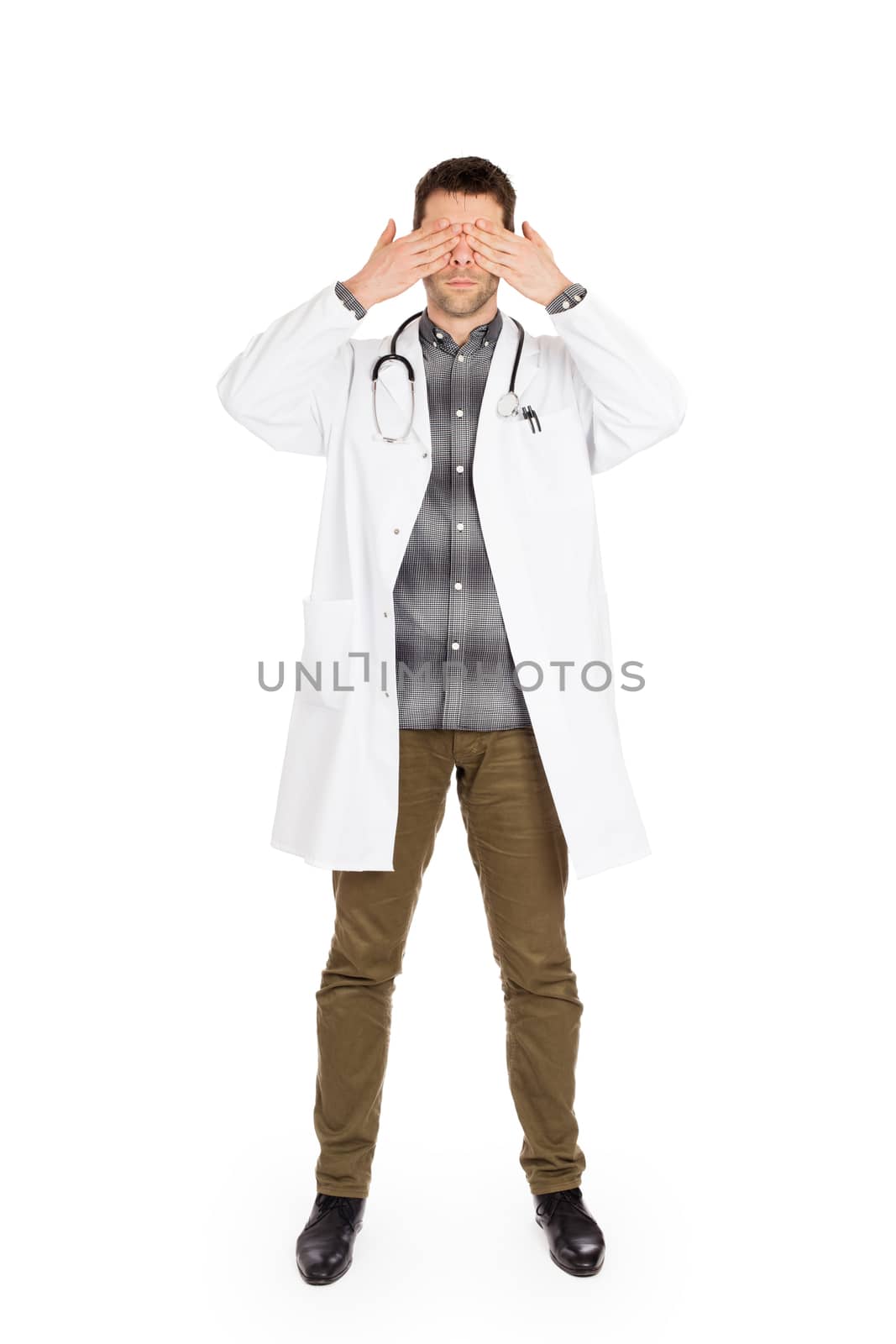 Doctor isolated on white - Sees no evil  by michaklootwijk