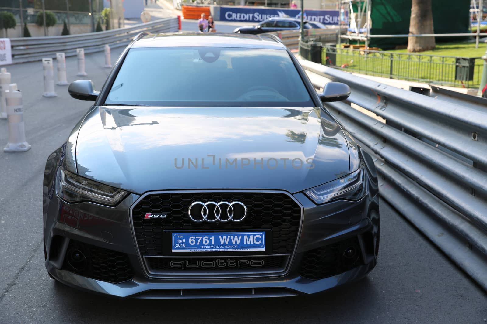 Monte-Carlo, Monaco - May 17, 2016:  Luxury Gray Sport Car Audi RS 6 Quattro Parked in Front of the Monte-Carlo Casino in Monaco