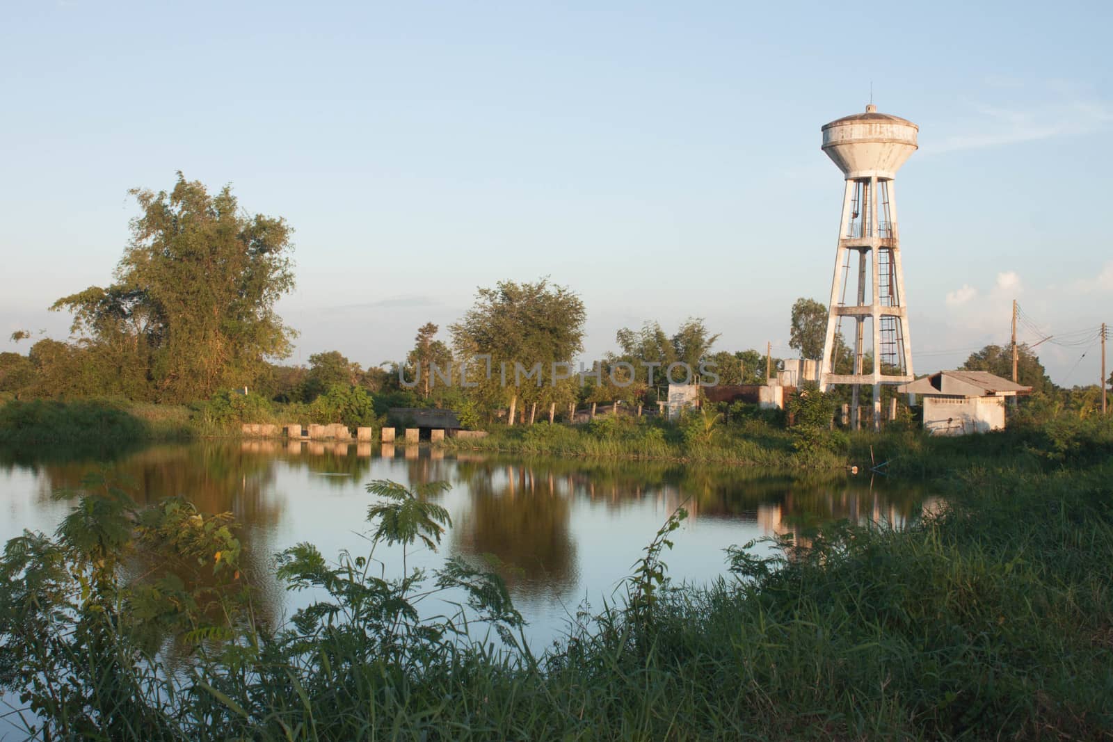 White water tanks and ponds in the village.