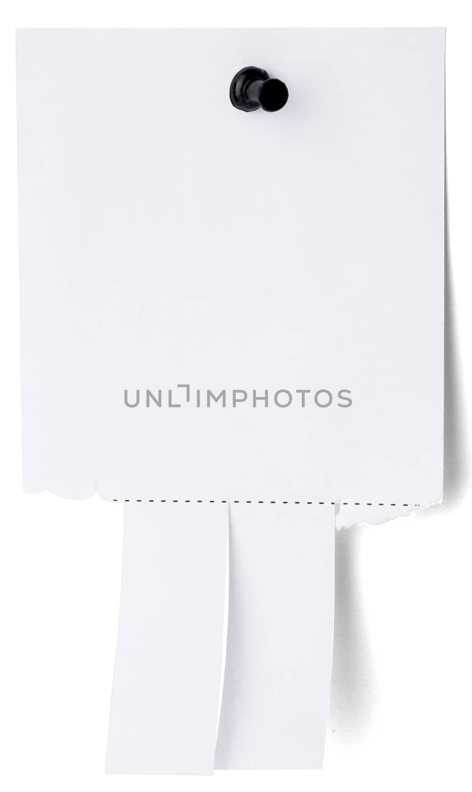 Blank white paper with tear off tabs. Isolated on white